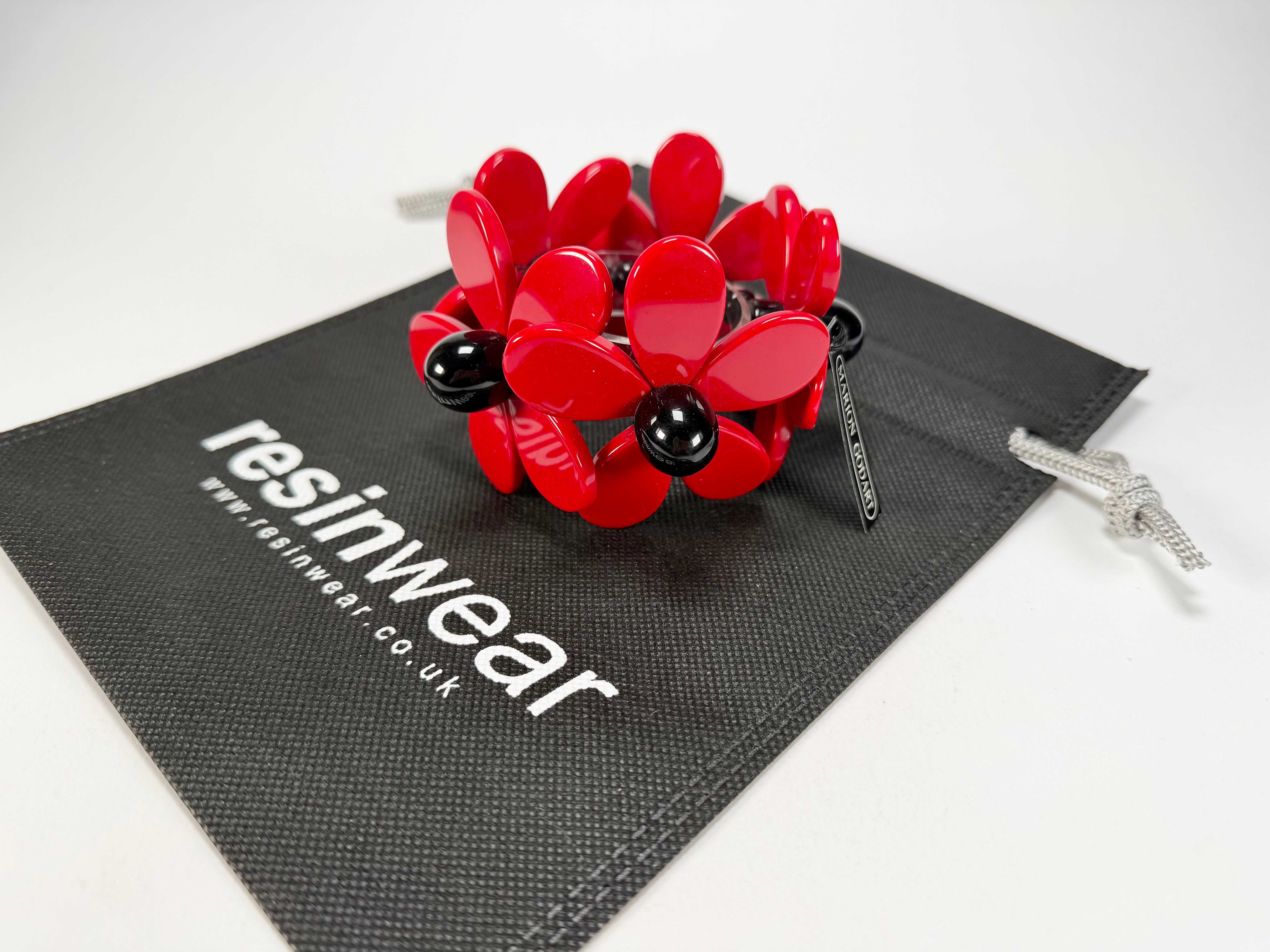 Marion Godart - Floral "Grand Pétale" Red Flower Elasticated Resin Bracelet
