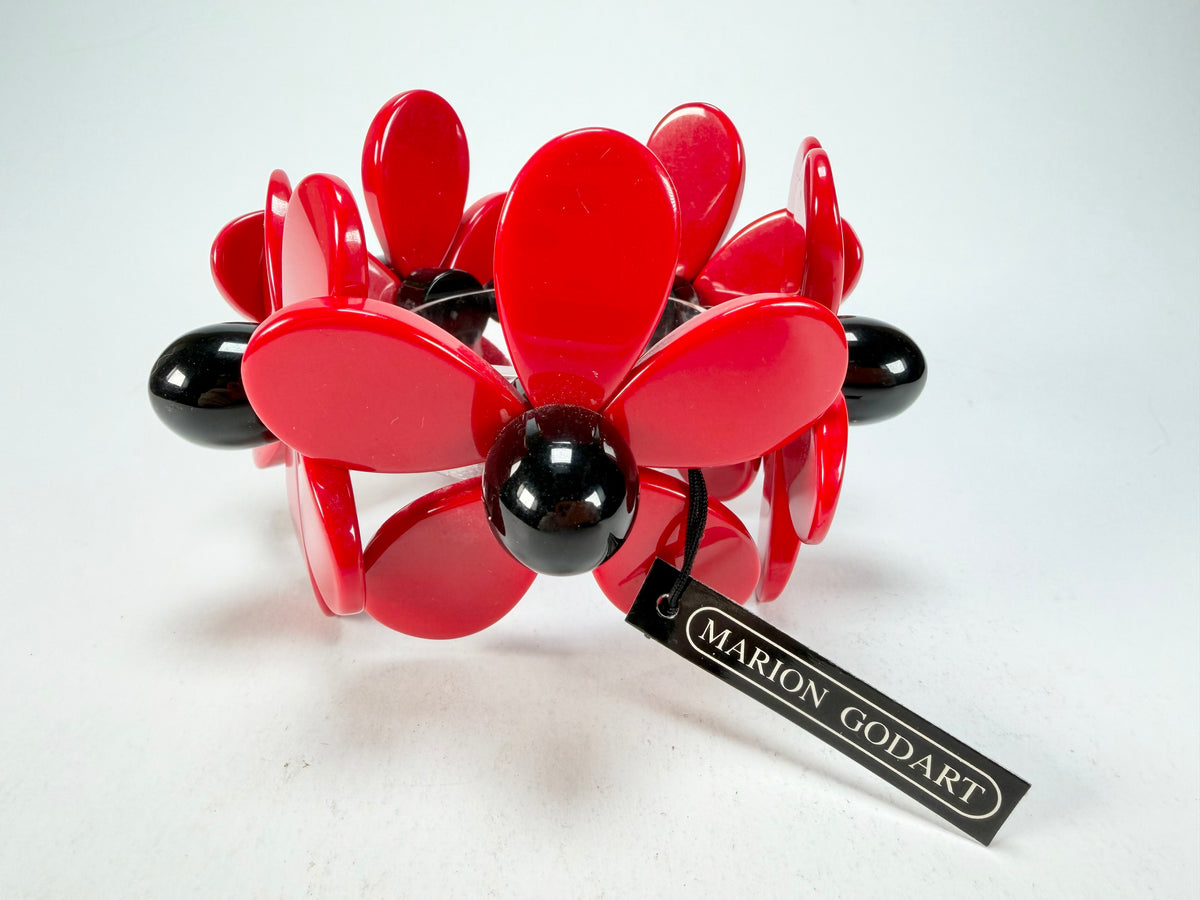 Marion Godart - Floral "Grand Pétale" Red Flower Elasticated Resin Bracelet