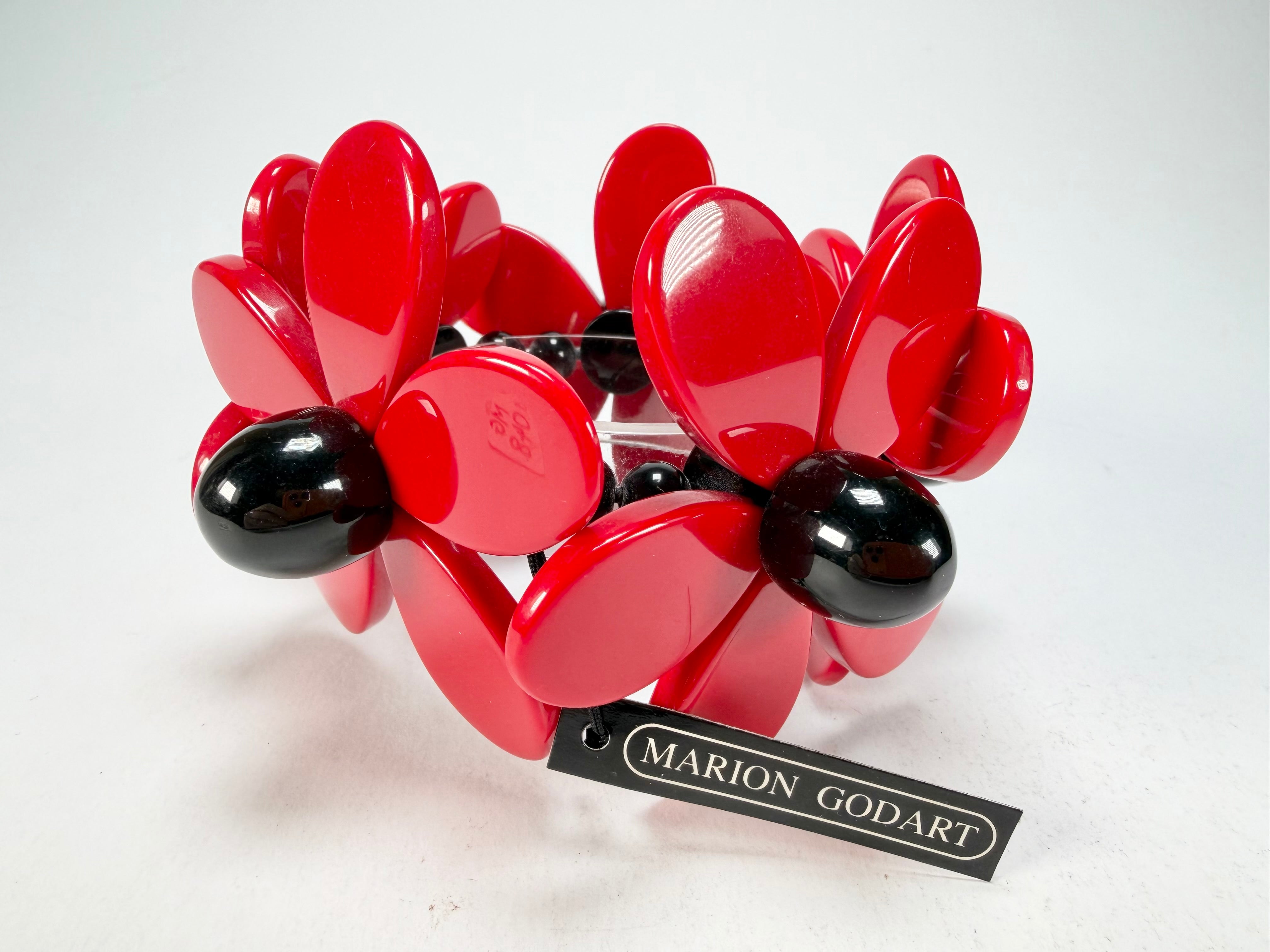 Marion Godart - Floral "Grand Pétale" Red Flower Elasticated Resin Bracelet