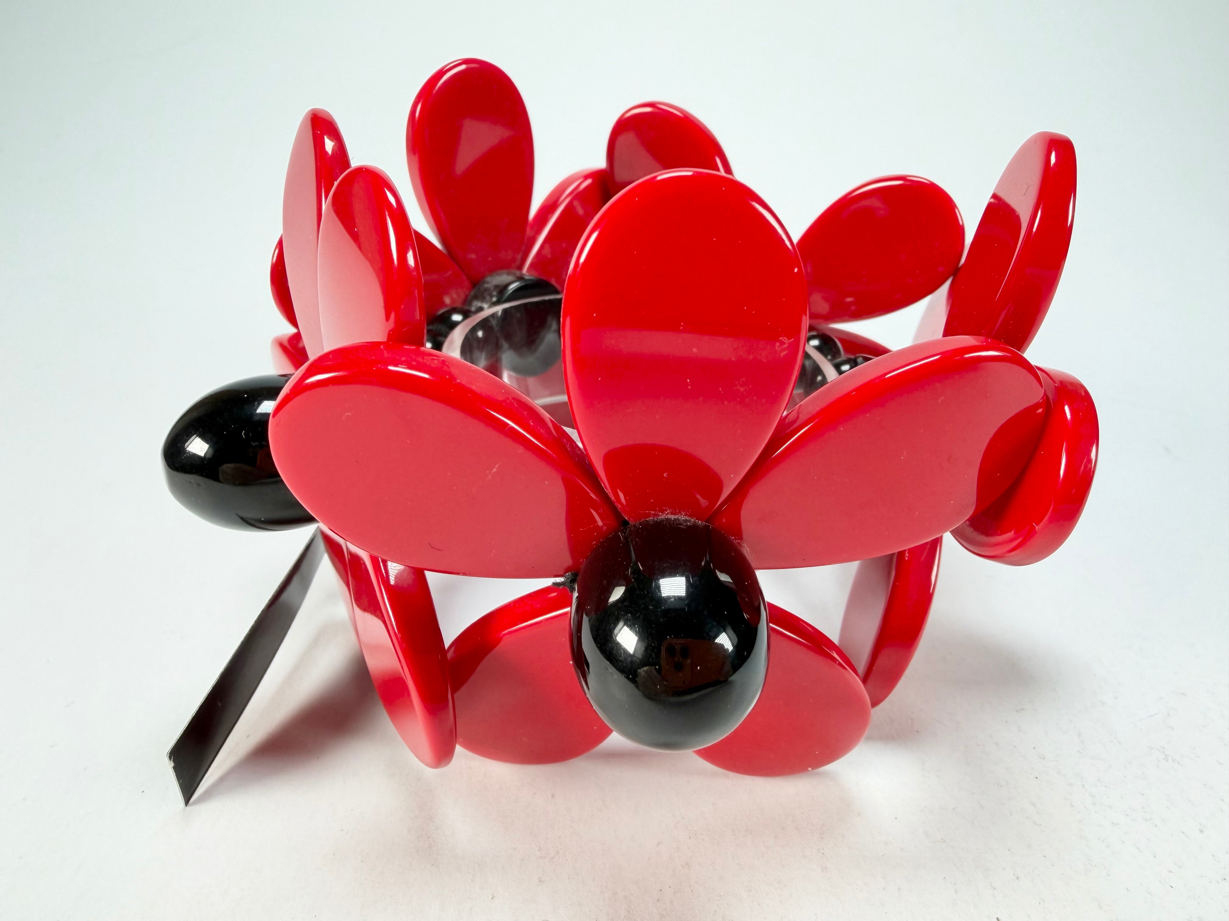 Marion Godart - Floral "Grand Pétale" Red Flower Elasticated Resin Bracelet