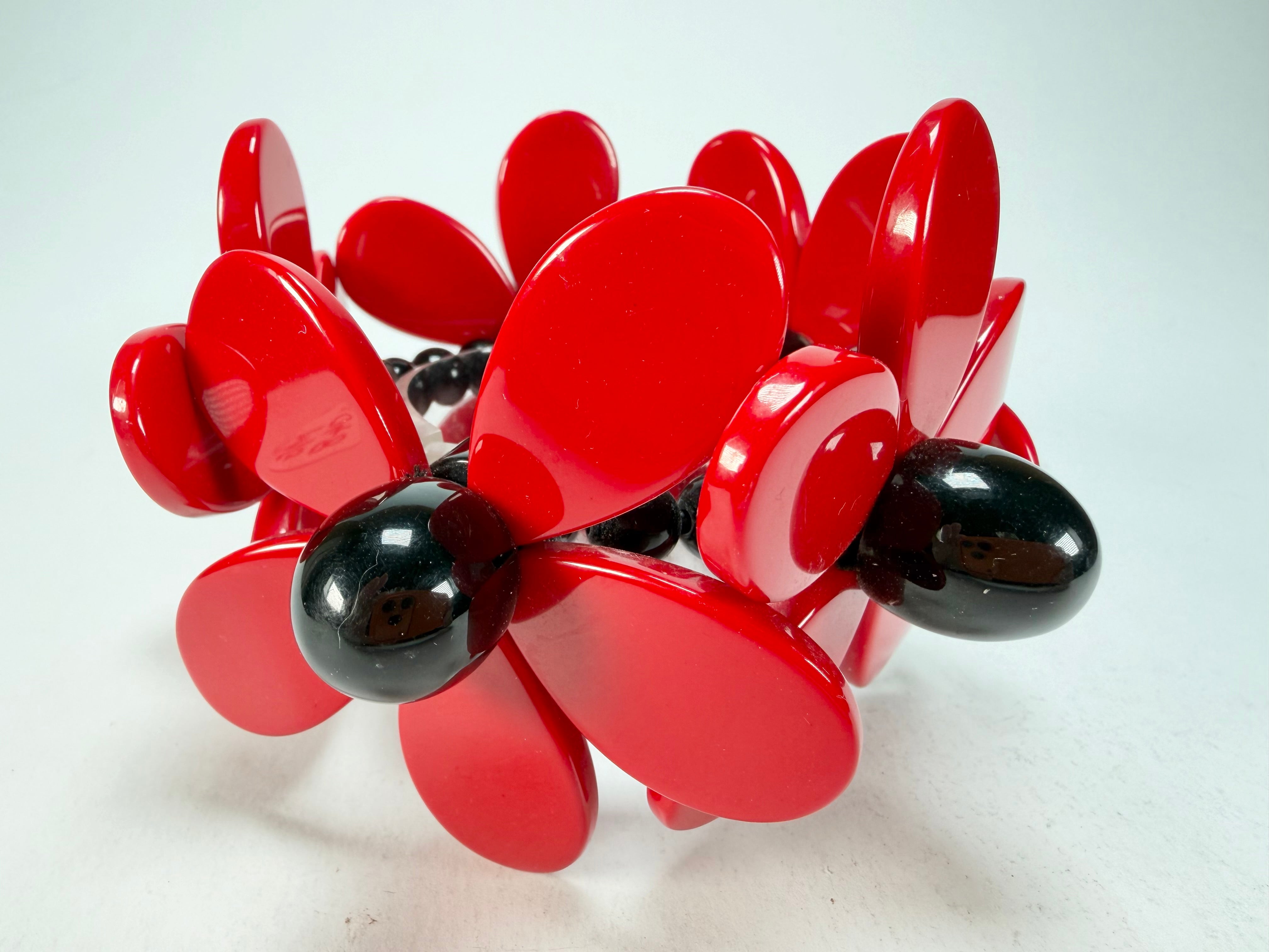 Marion Godart - Floral "Grand Pétale" Red Flower Elasticated Resin Bracelet