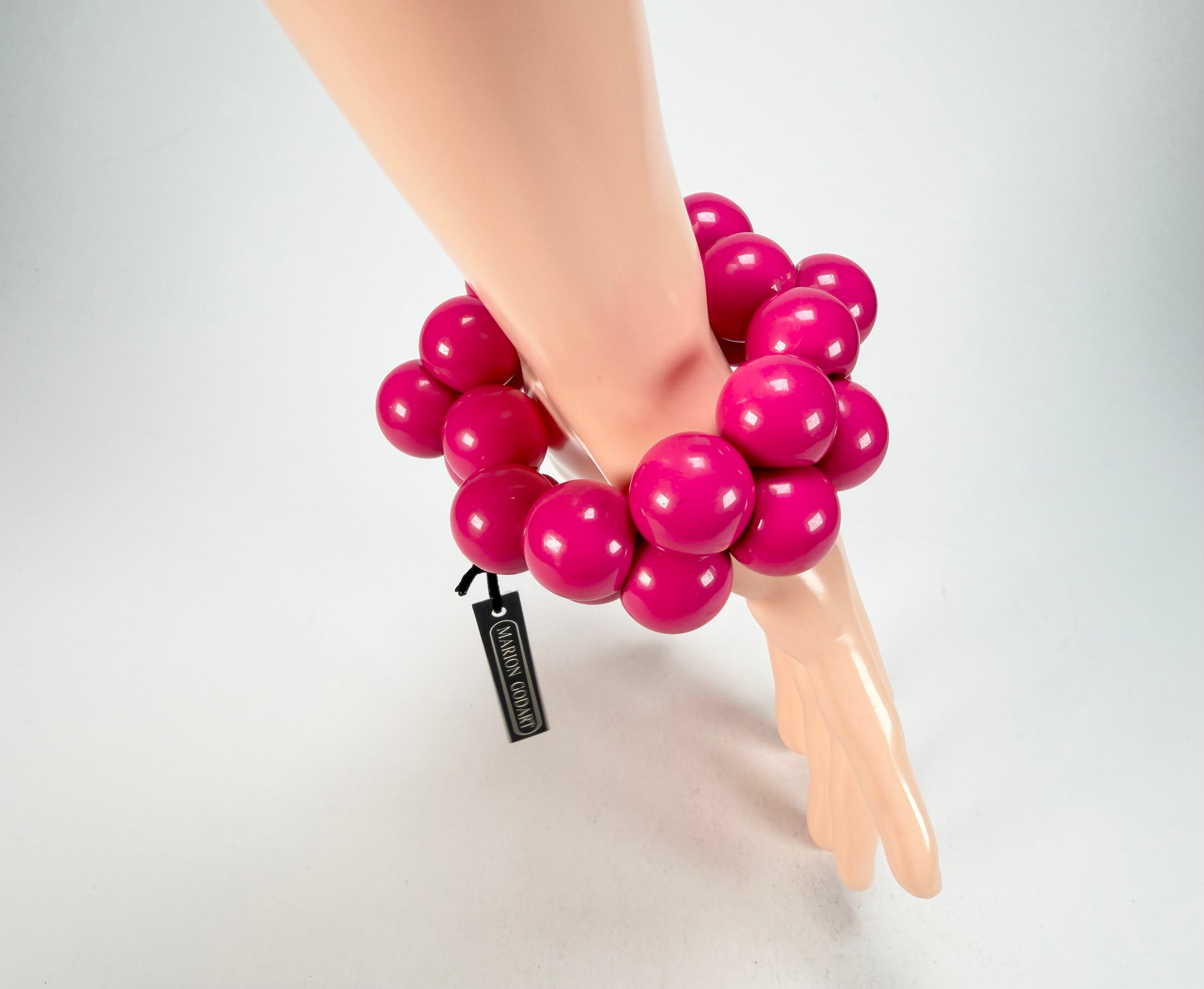 Marion Godart - Grapes "Poignée" Hot Pink Large Cluster Elasticated Resin Bracelet