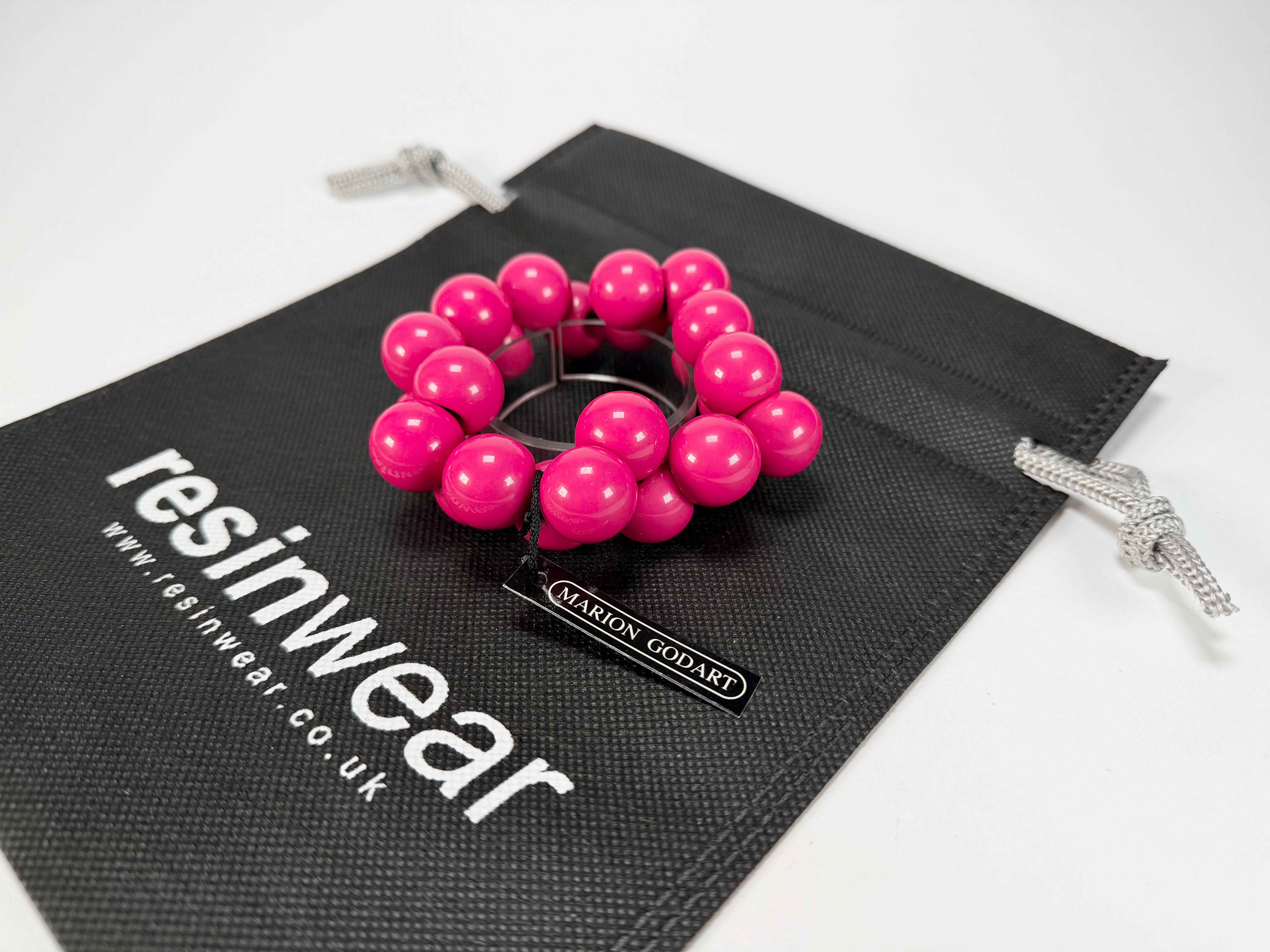 Marion Godart - Grapes "Poignée" Hot Pink Large Cluster Elasticated Resin Bracelet