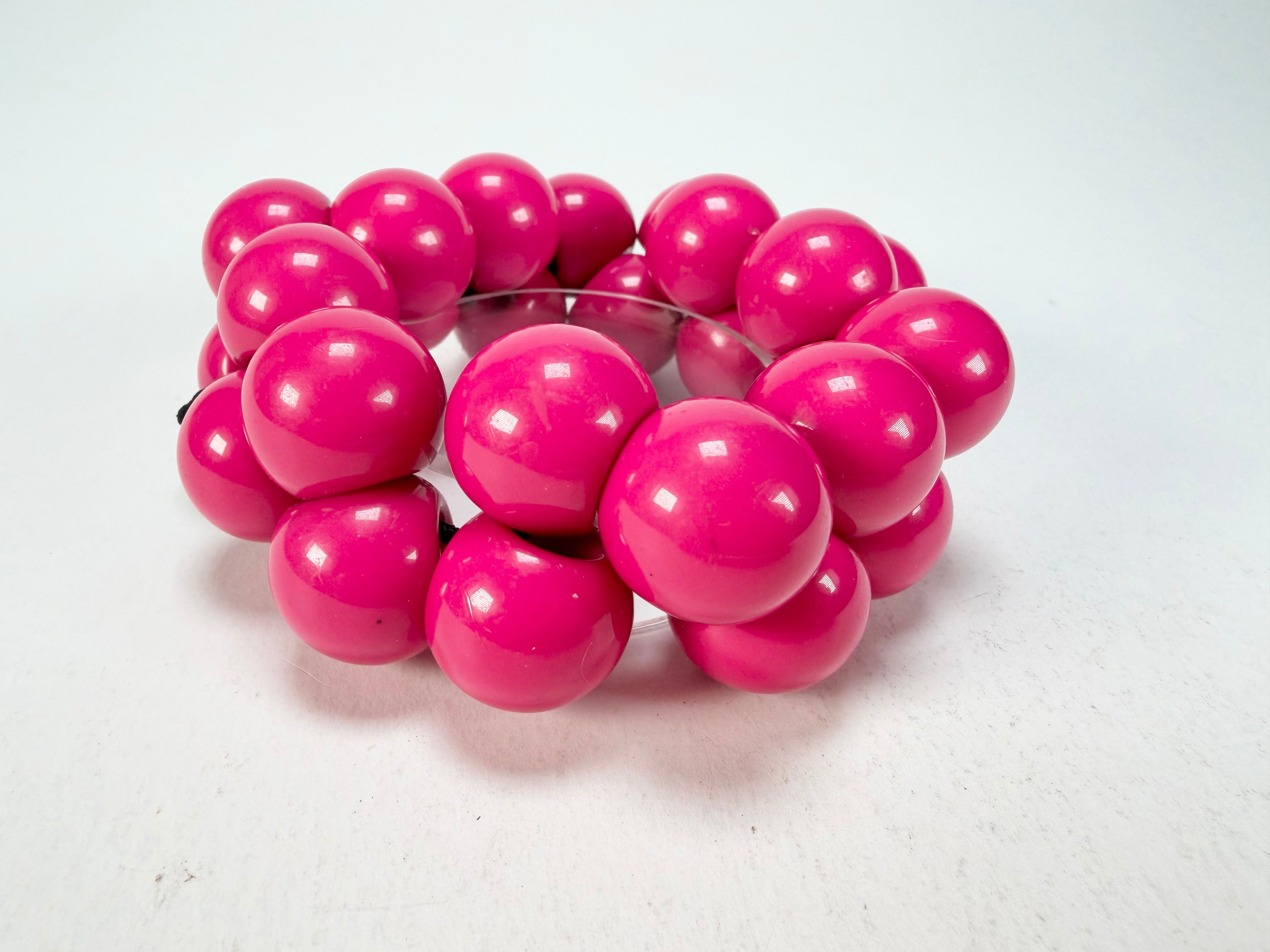 Marion Godart - Grapes "Poignée" Hot Pink Large Cluster Elasticated Resin Bracelet