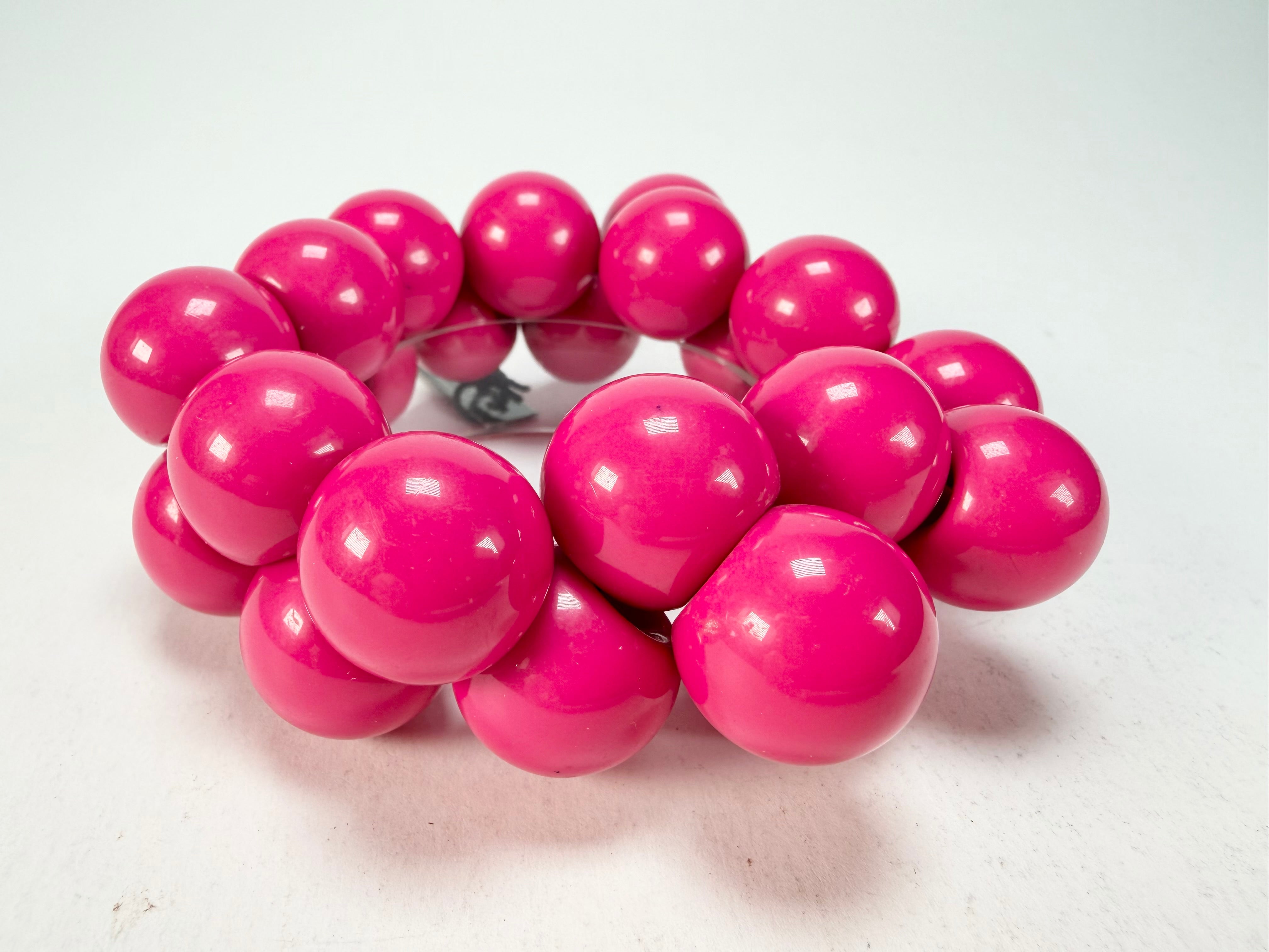 Marion Godart - Grapes "Poignée" Hot Pink Large Cluster Elasticated Resin Bracelet