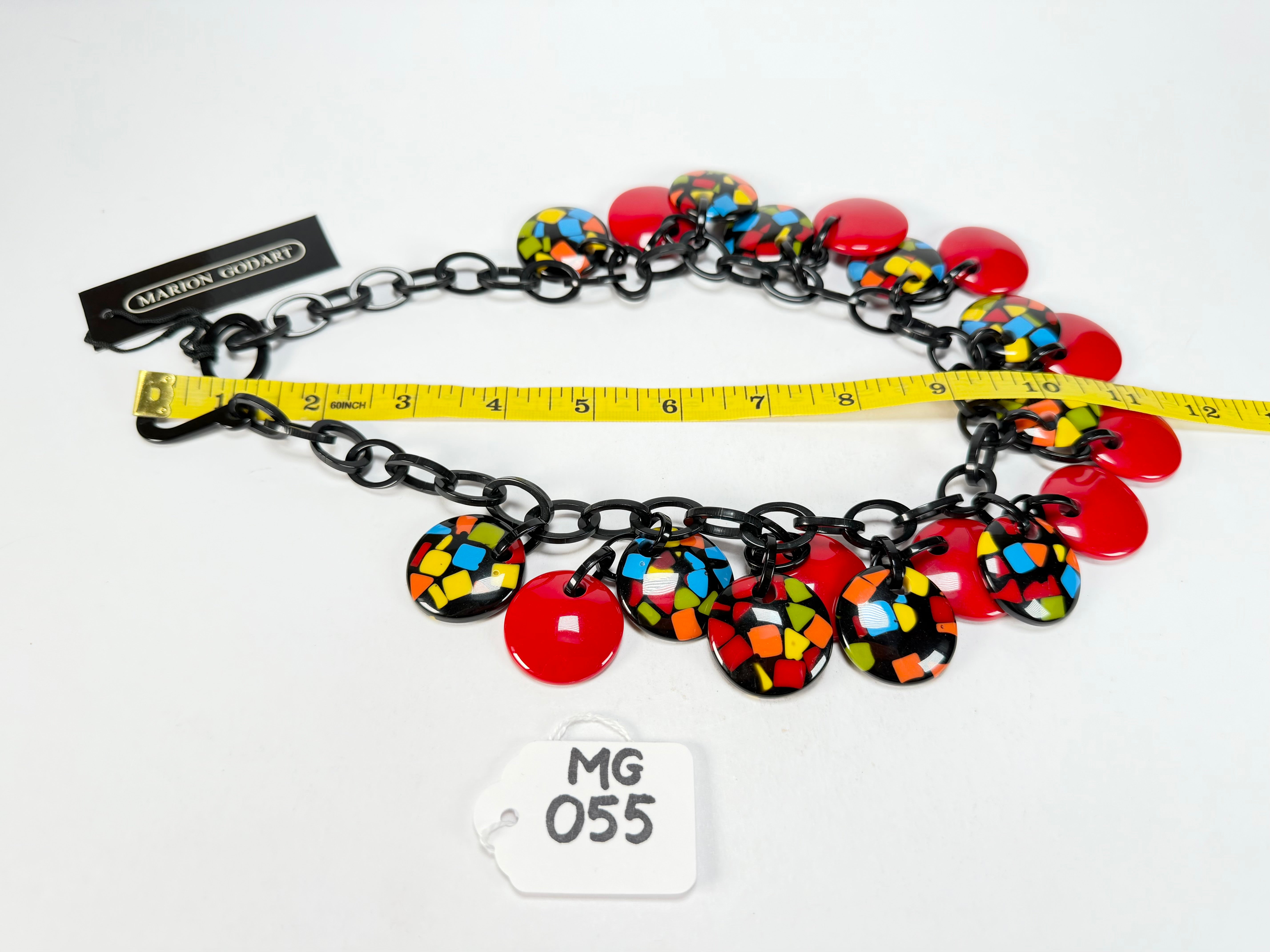 Marion Godart - Confetti "Dual Disque" Art-Deco x Red Mix Resin Necklace