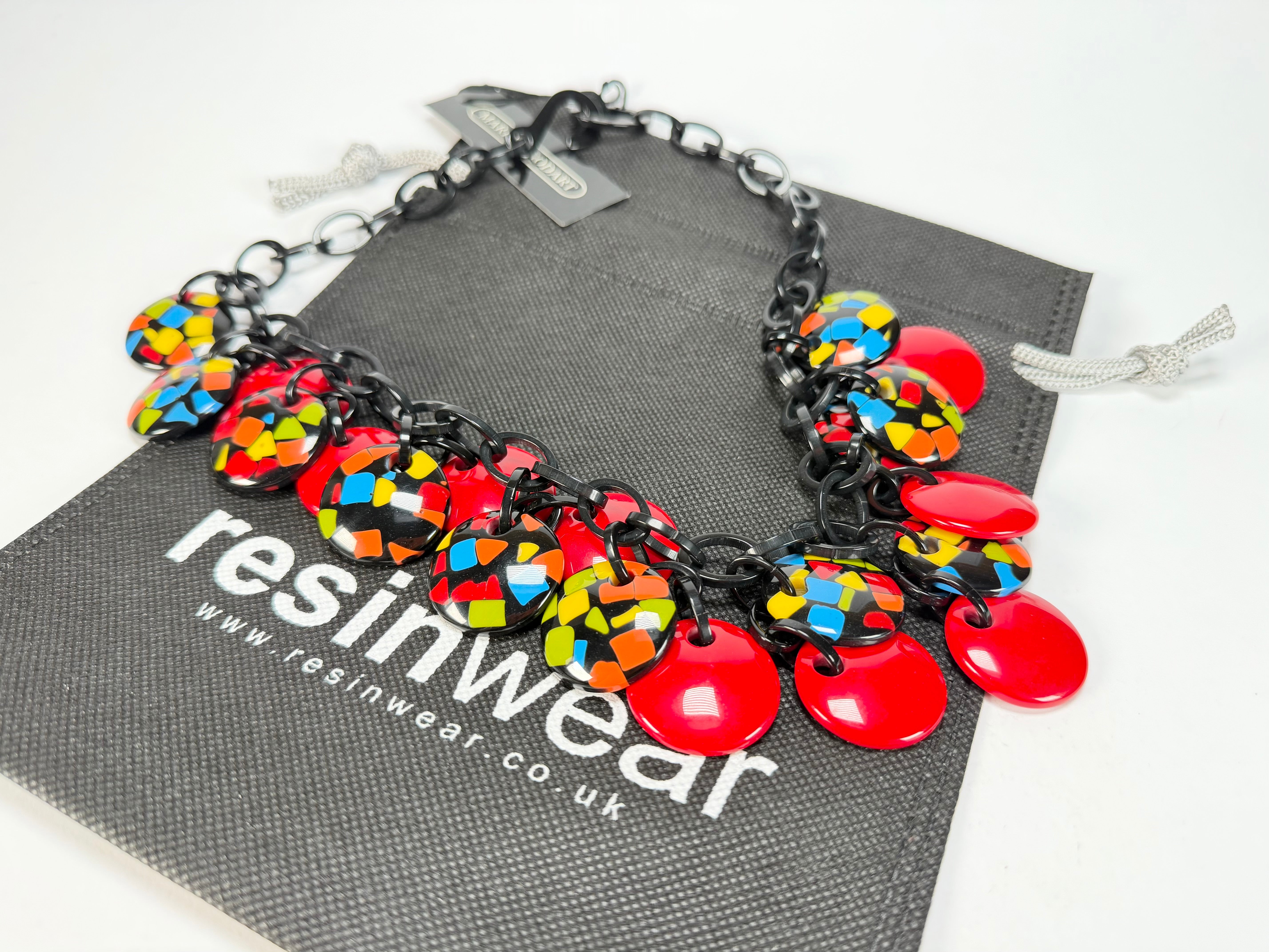 Marion Godart - Confetti "Dual Disque" Art-Deco x Red Mix Resin Necklace