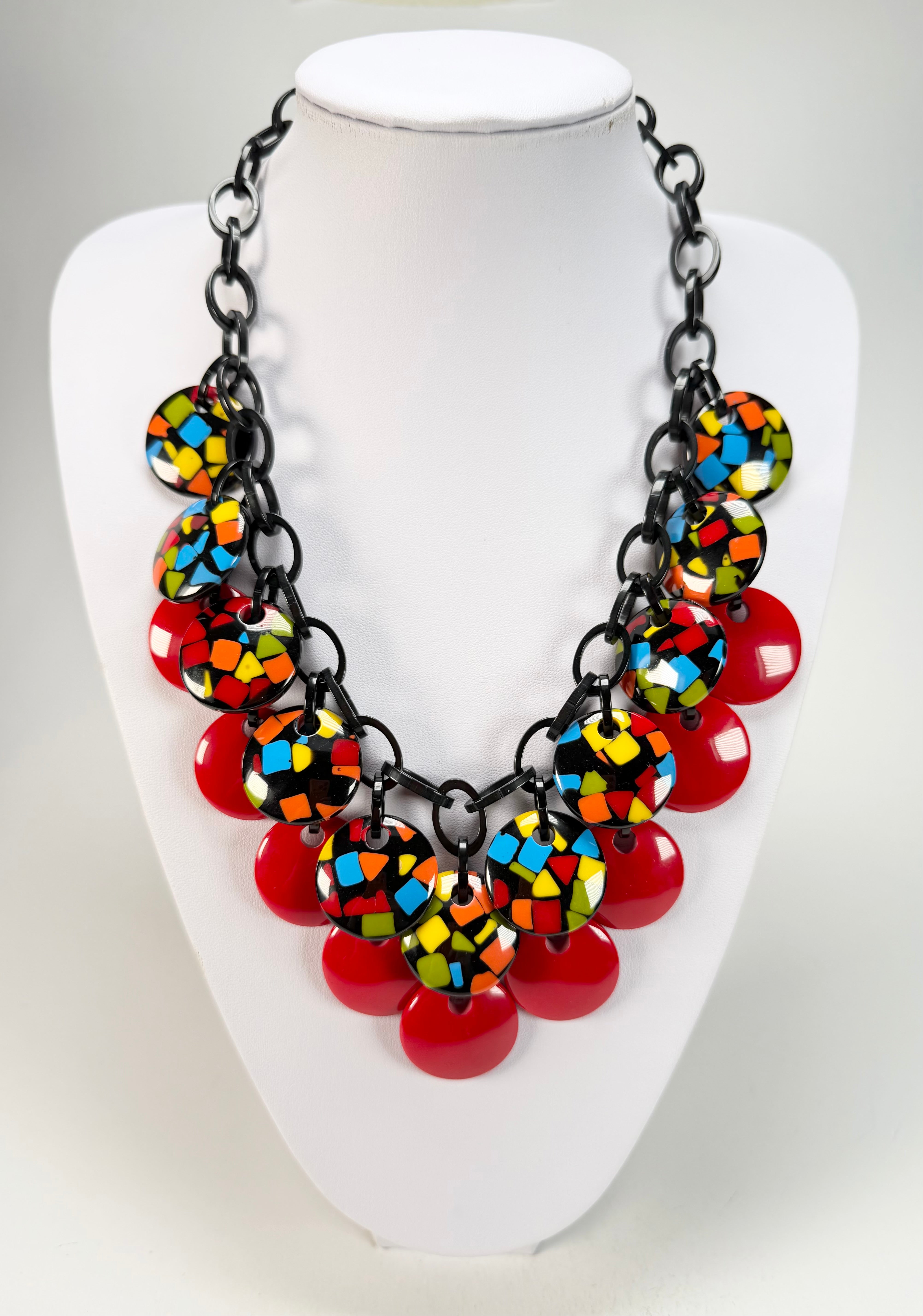 Marion Godart - Confetti "Dual Disque" Art-Deco x Red Mix Resin Necklace