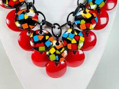 Marion Godart - Confetti "Dual Disque" Art-Deco x Red Mix Resin Necklace