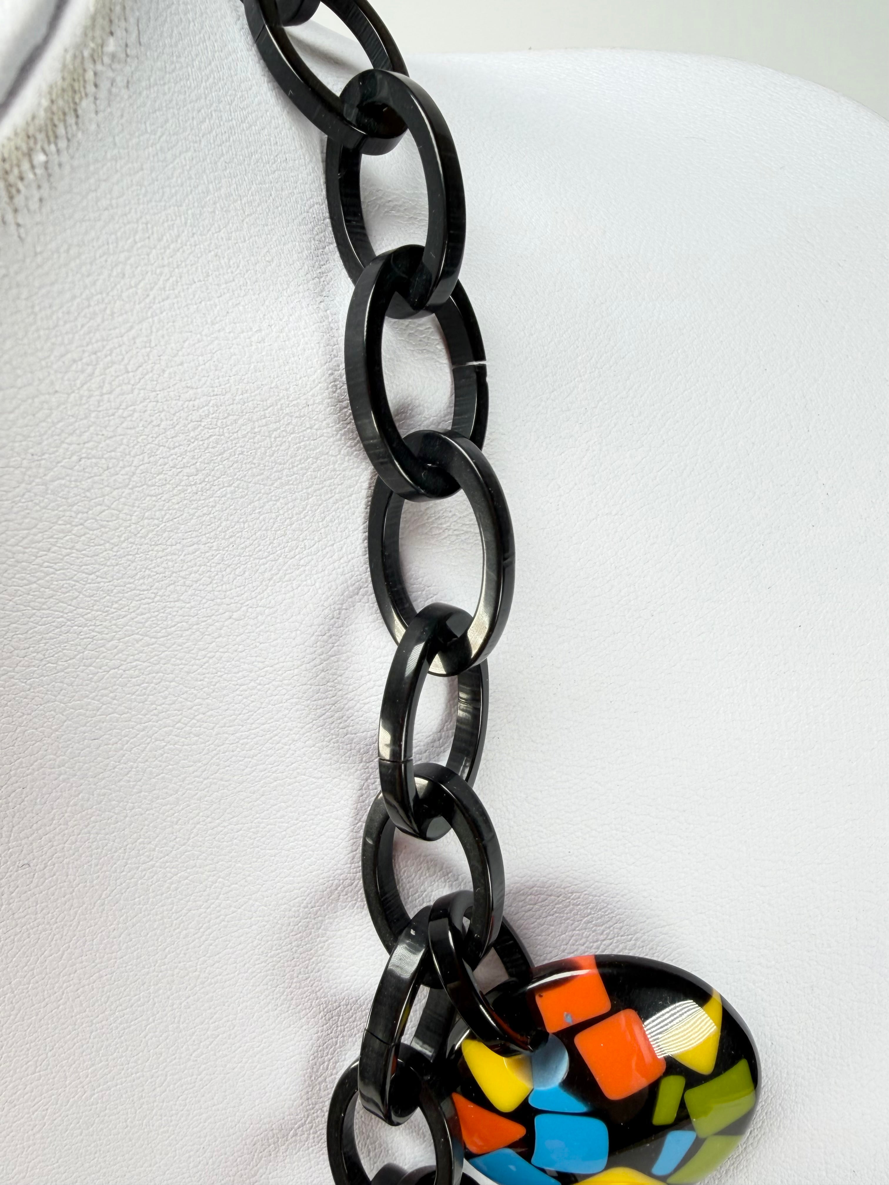 Marion Godart - Confetti "Dual Disque" Art-Deco x Red Mix Resin Necklace