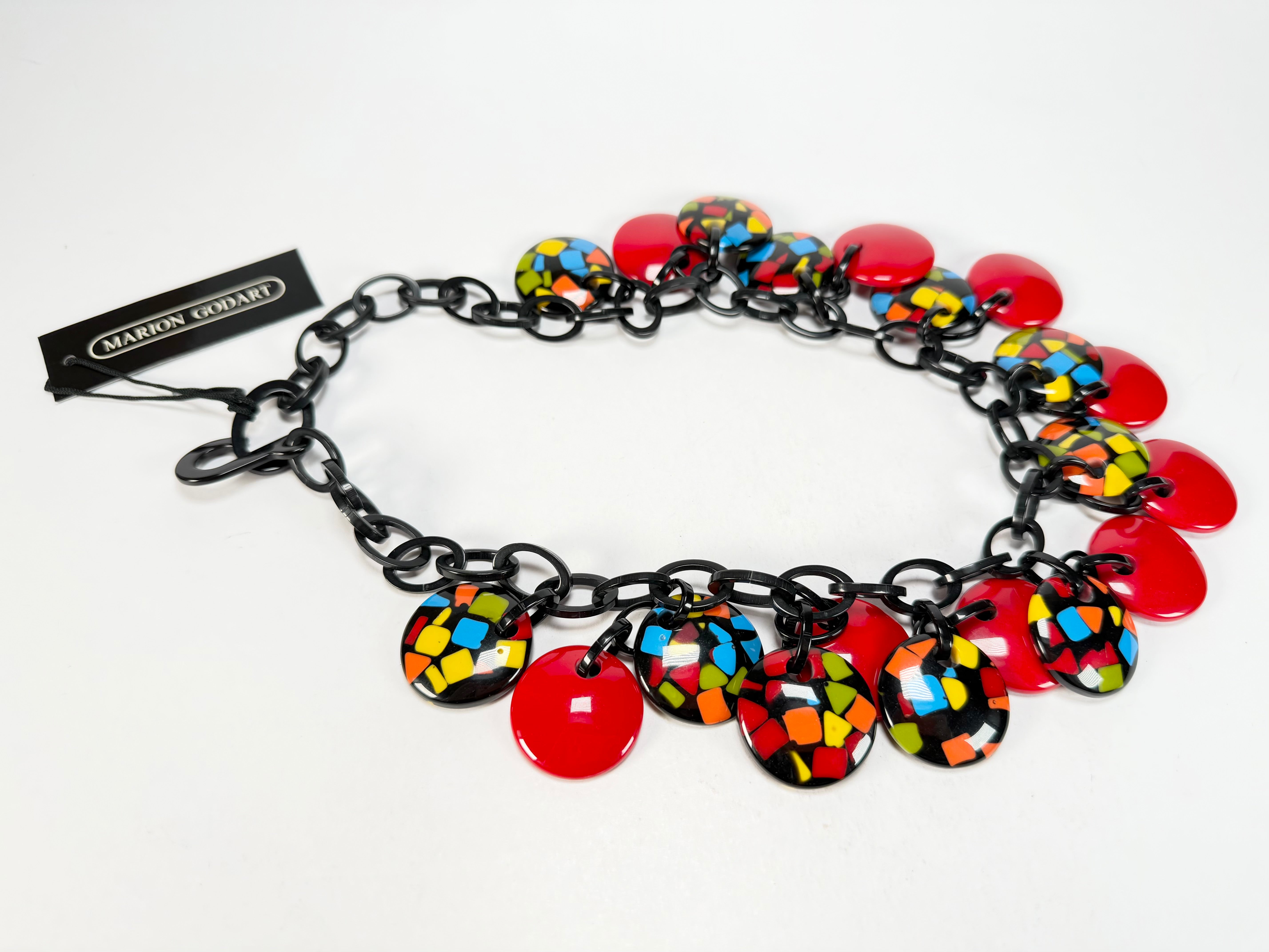 Marion Godart - Confetti "Dual Disque" Art-Deco x Red Mix Resin Necklace