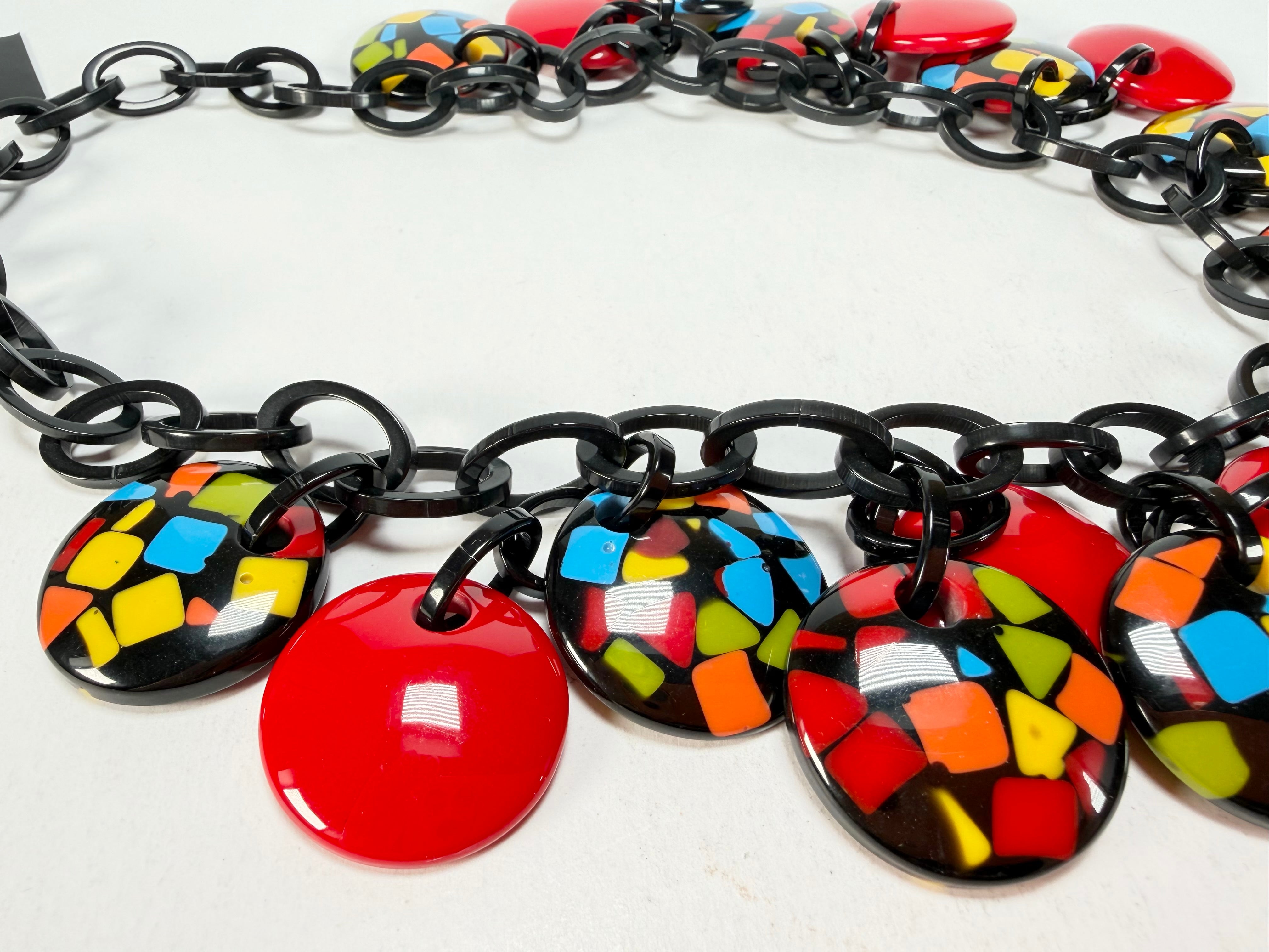 Marion Godart - Confetti "Dual Disque" Art-Deco x Red Mix Resin Necklace
