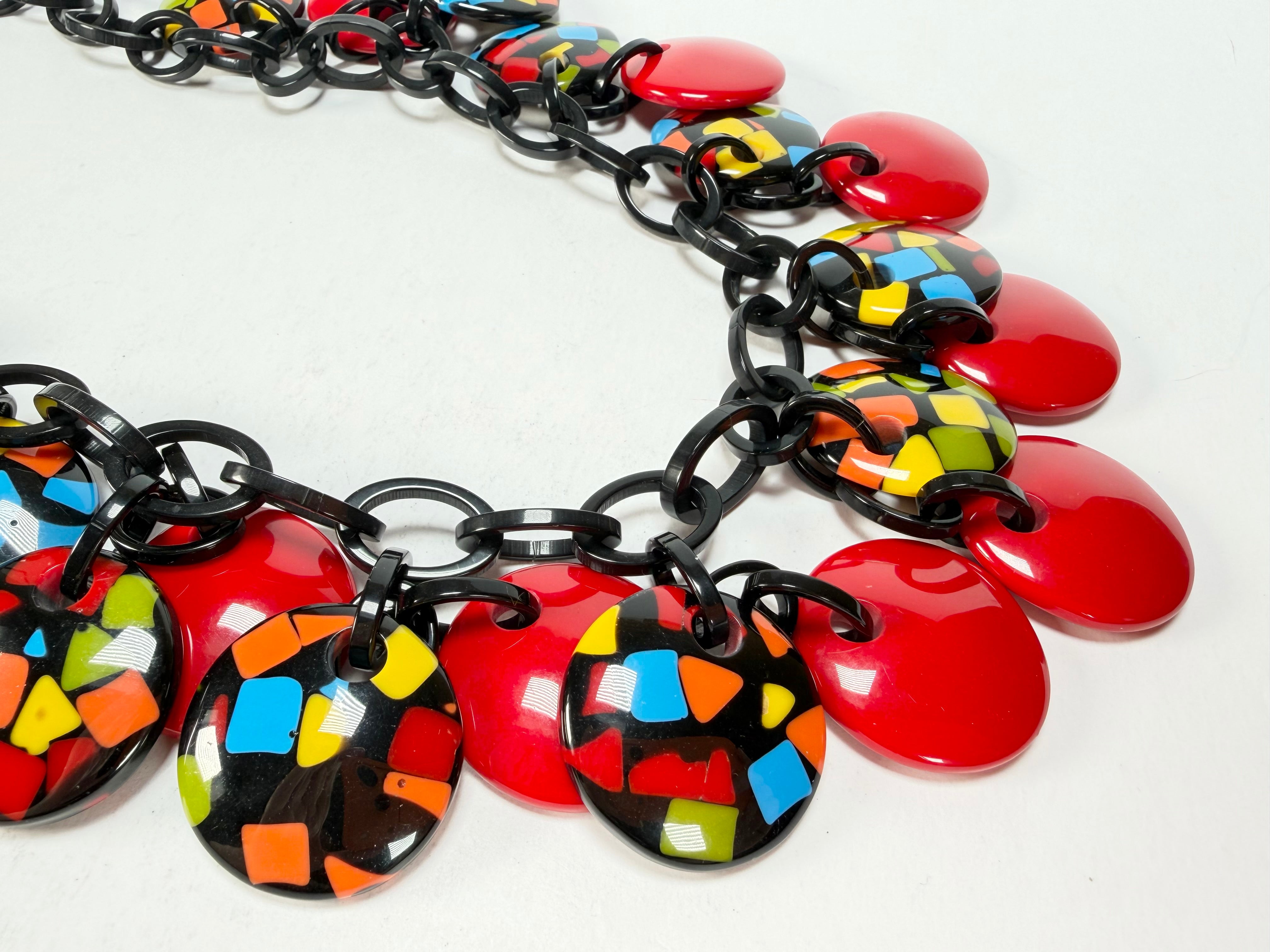 Marion Godart - Confetti "Dual Disque" Art-Deco x Red Mix Resin Necklace