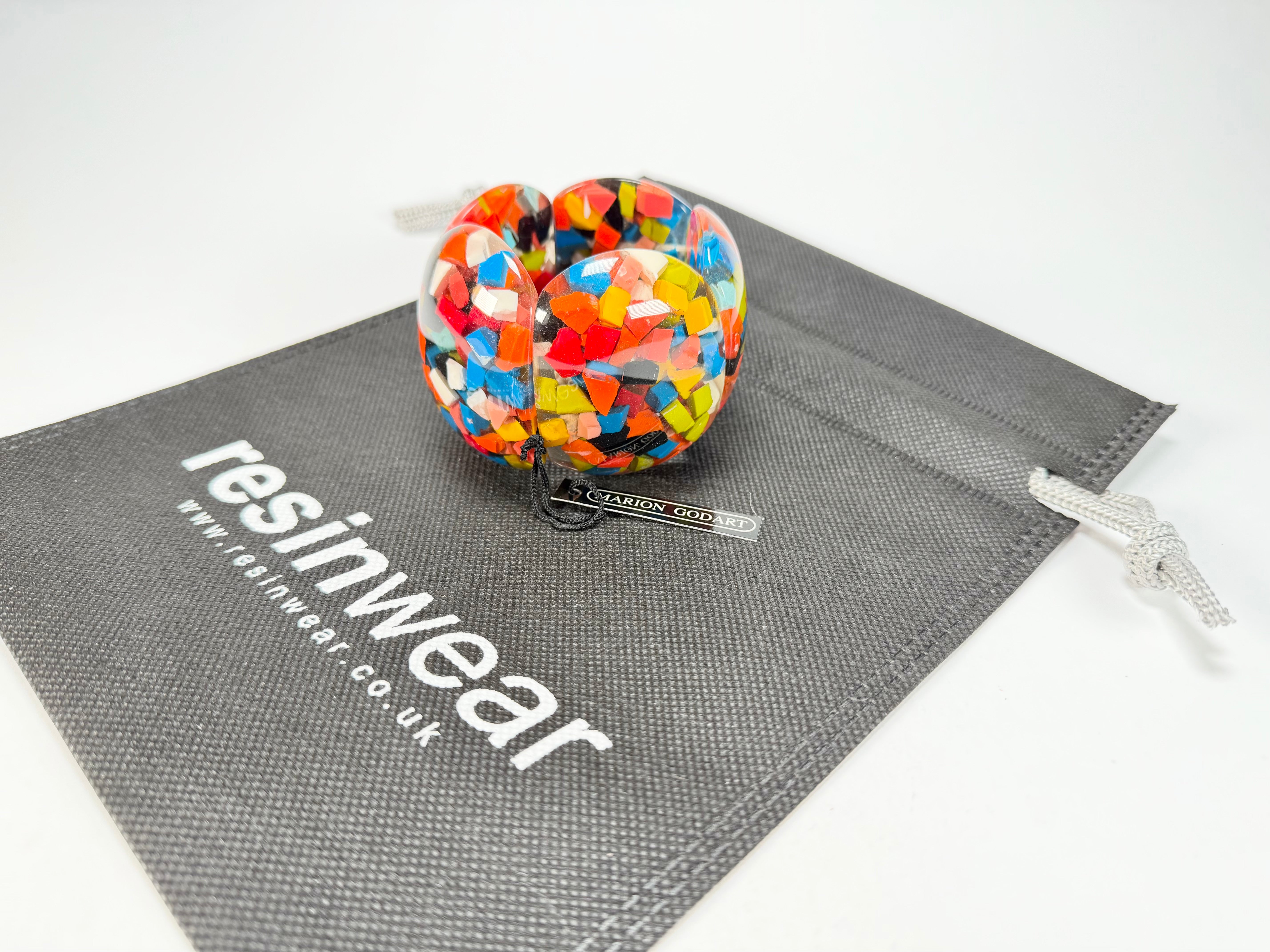 Marion Godart - Confetti "Cinq Pièces" Black + Summer Mix Elasticated Resin Bracelet