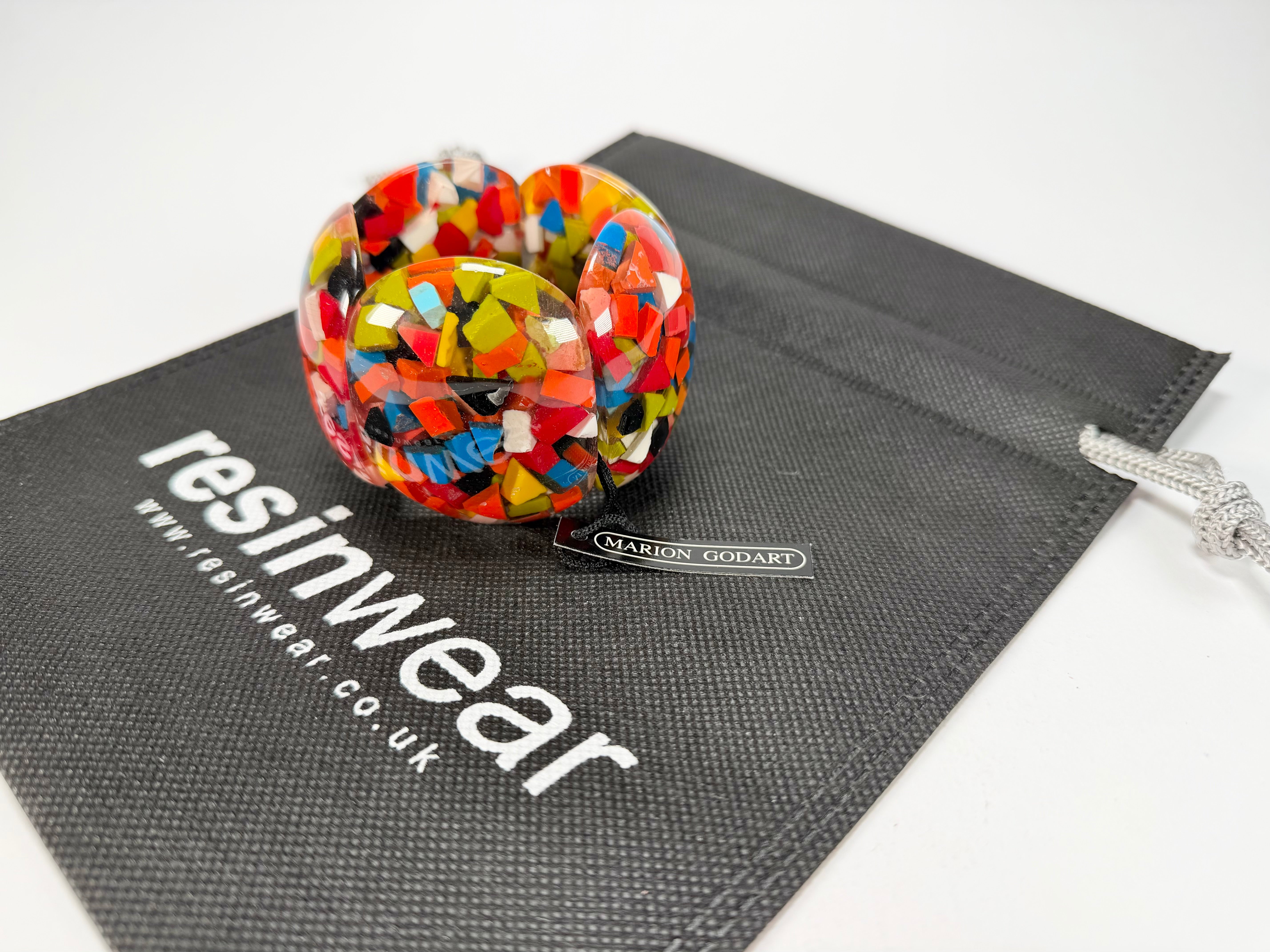 Marion Godart - Confetti "Cinq Pièces" Black + Summer Mix Elasticated Resin Bracelet