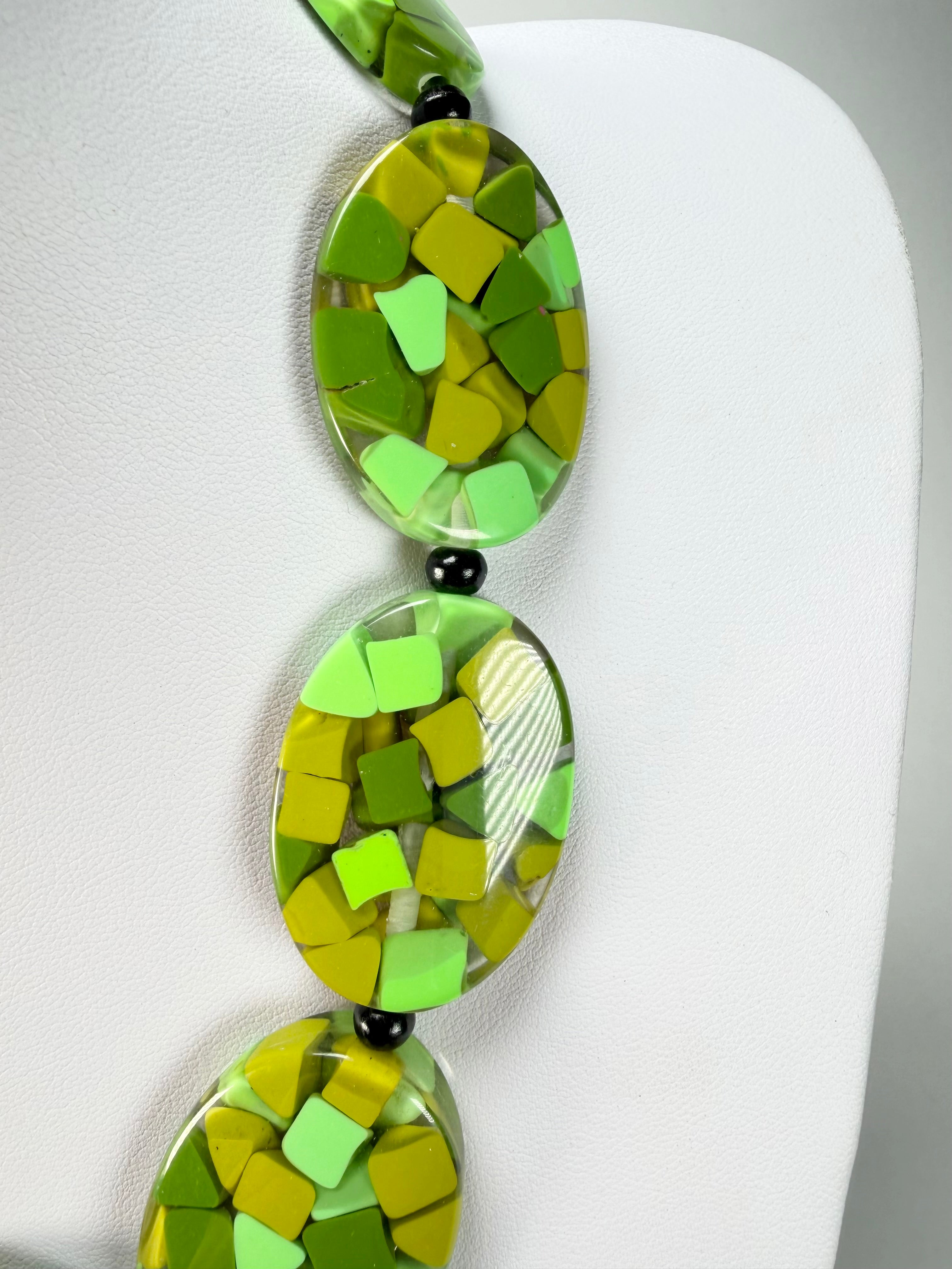 Marion Godart - Confetti "Forme Ovale" Green Mix Resin Necklace