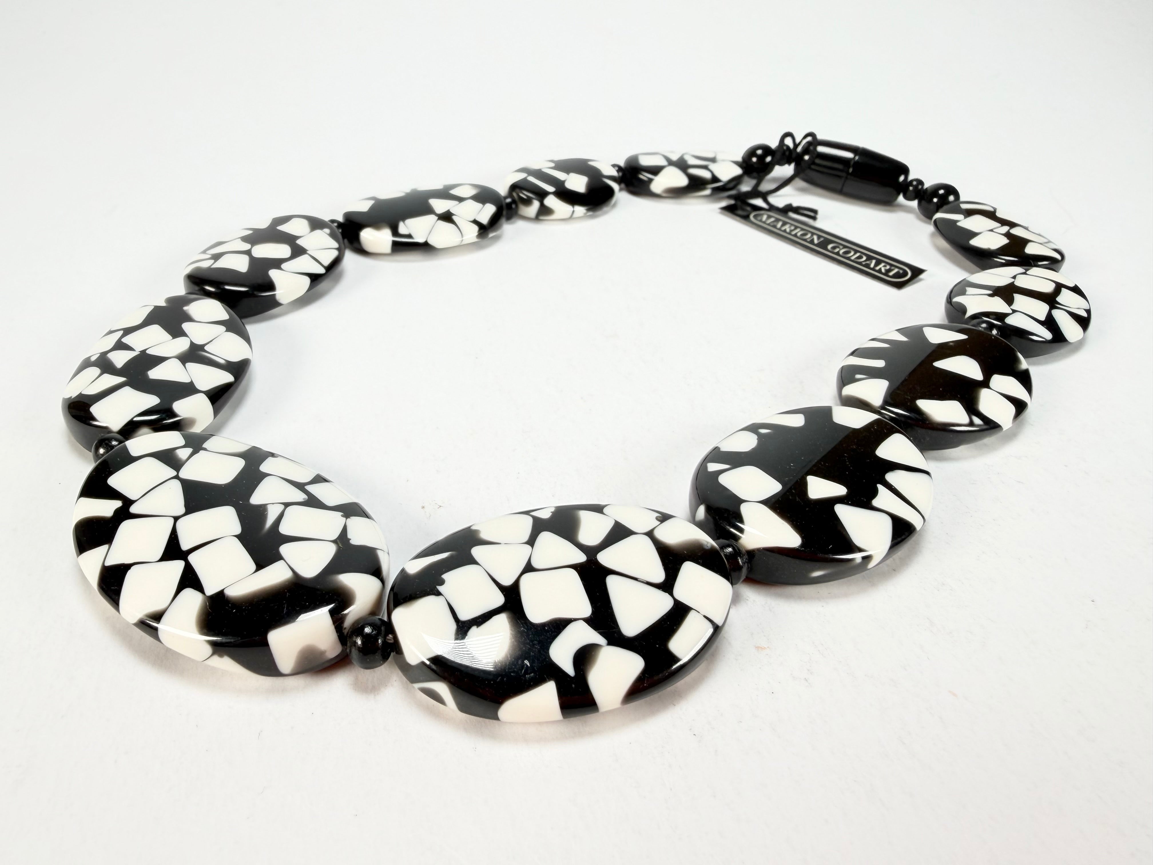 Marion Godart - Confetti "Forme Ovale" Black & White Resin Necklace