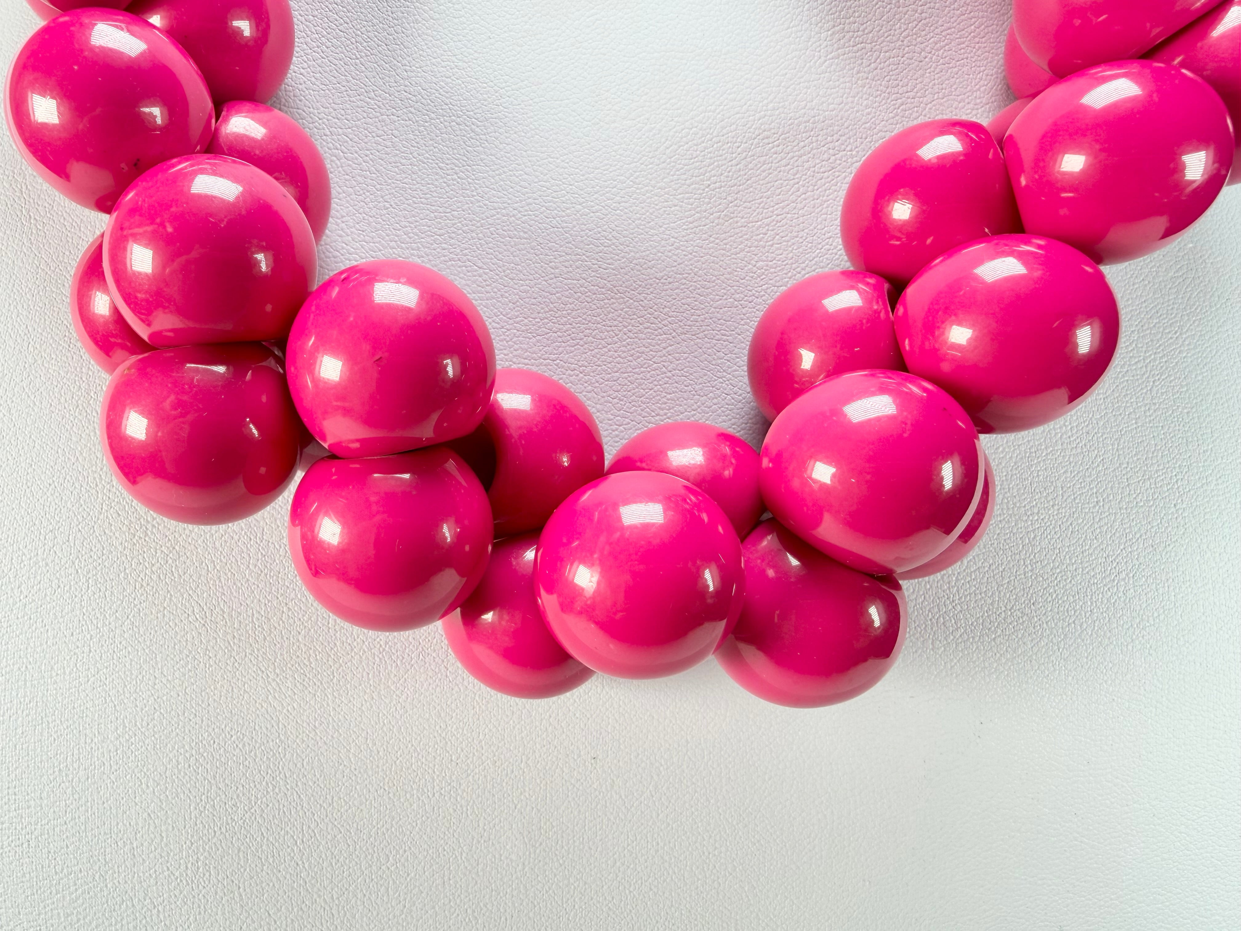 Marion Godart - Grapes "Poignée" Hot Pink Large Cluster Resin Necklace