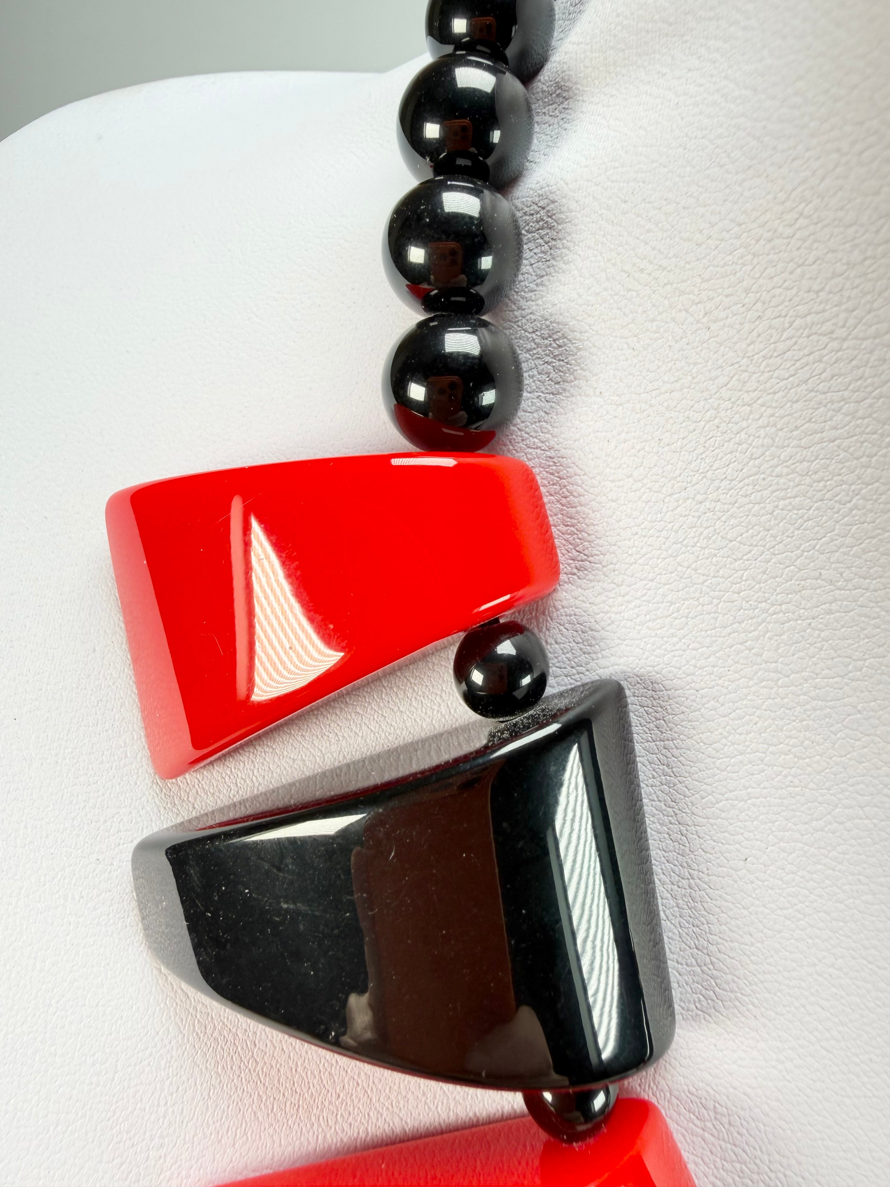 Marion Godart - BSX "Morceaux De Drapeau" Red & Black Resin Necklace