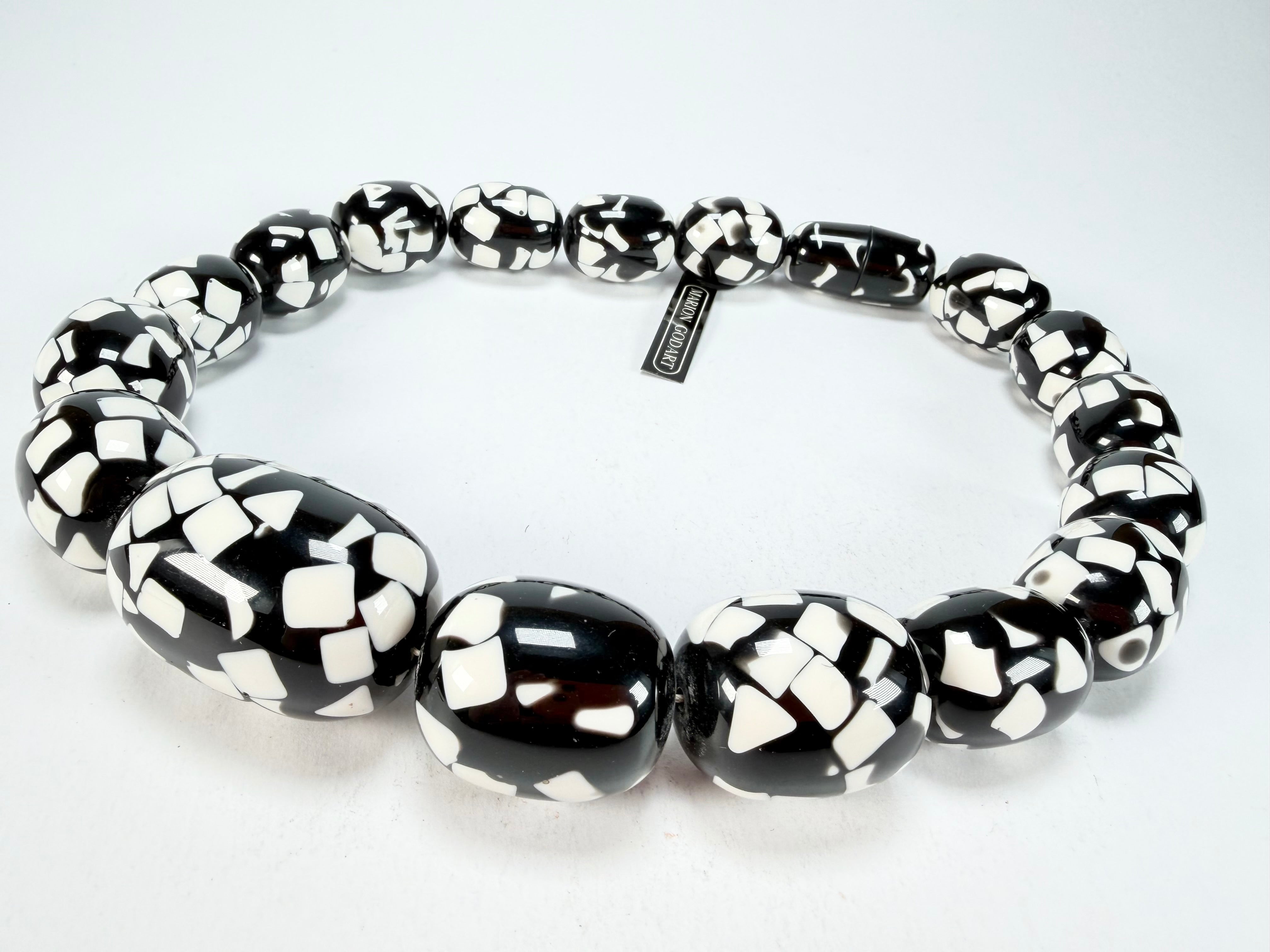 Marion Godart - Confetti "Tonneau Roulant" Black & White Resin Necklace