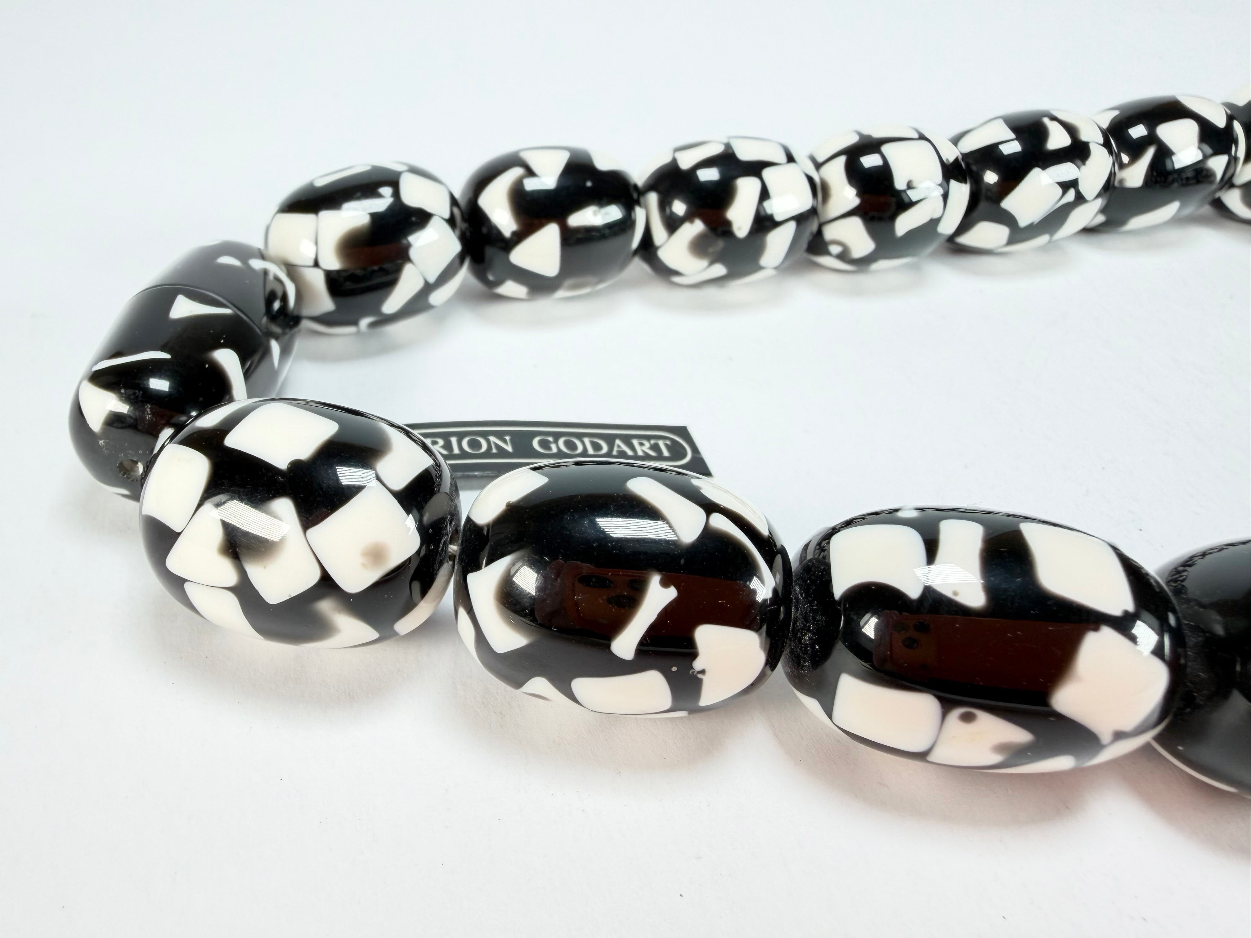 Marion Godart - Confetti "Tonneau Roulant" Black & White Resin Necklace