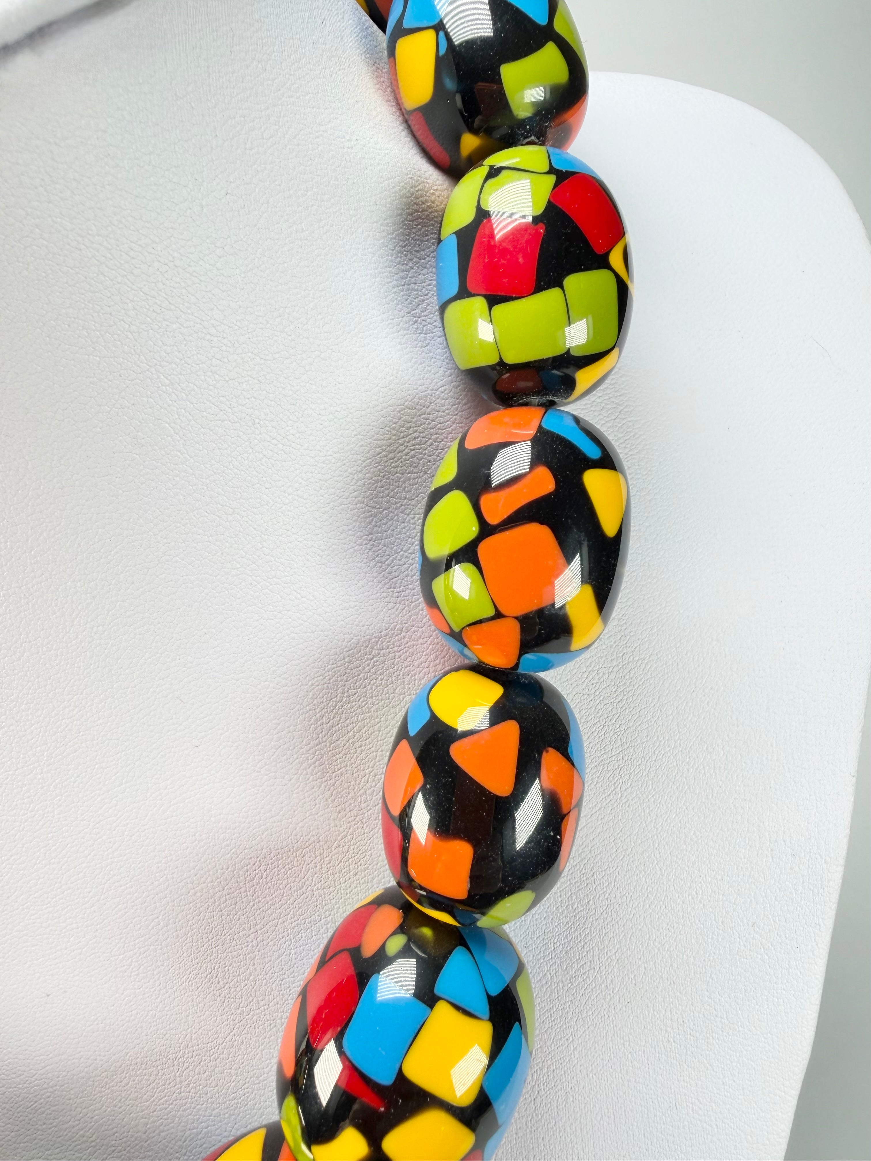 Marion Godart - Confetti "Tonneau Roulant" Art-Deco Mix Resin Necklace