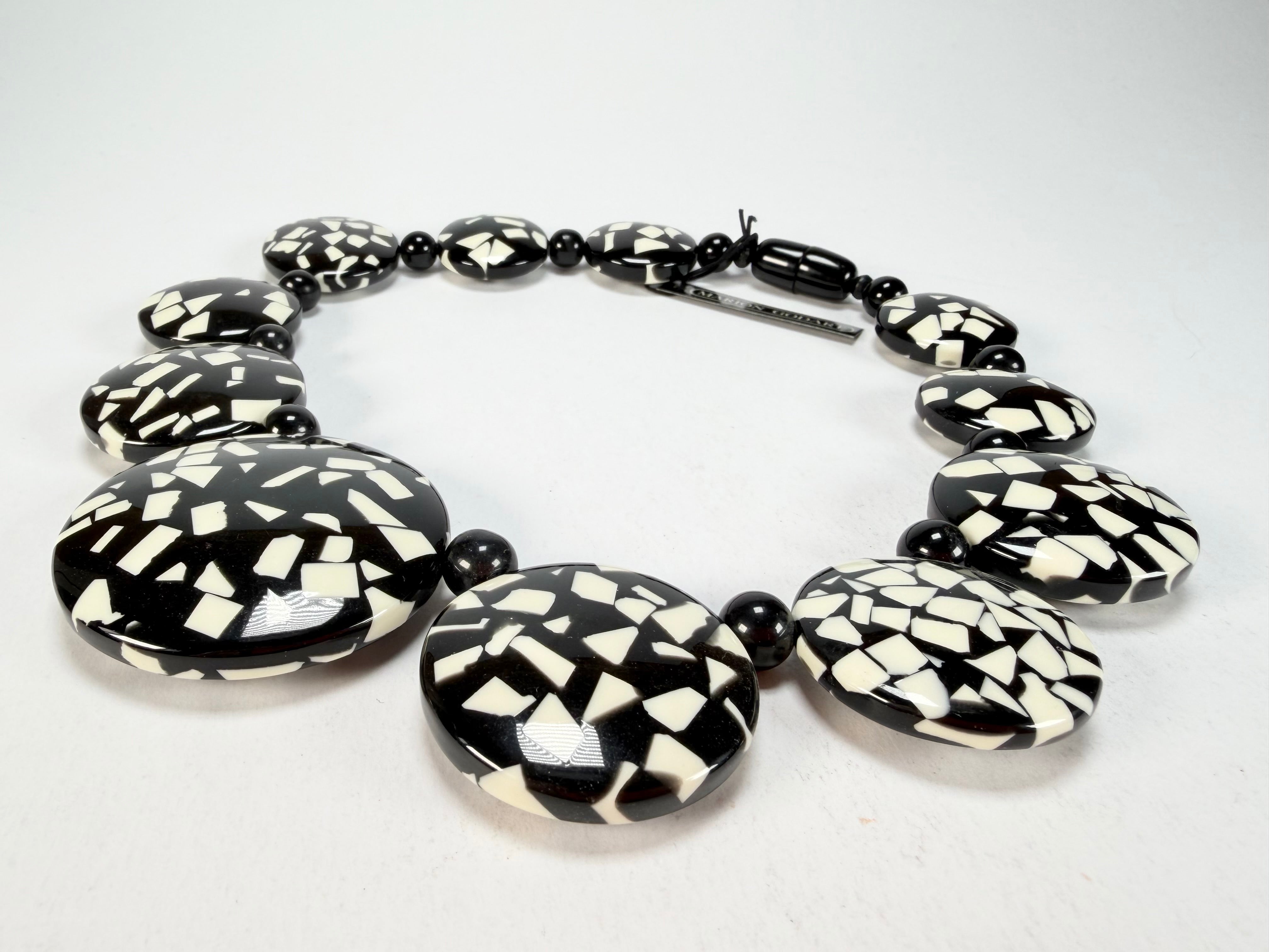Marion Godart - Confetti "Bouclier" Black & White Resin Necklace