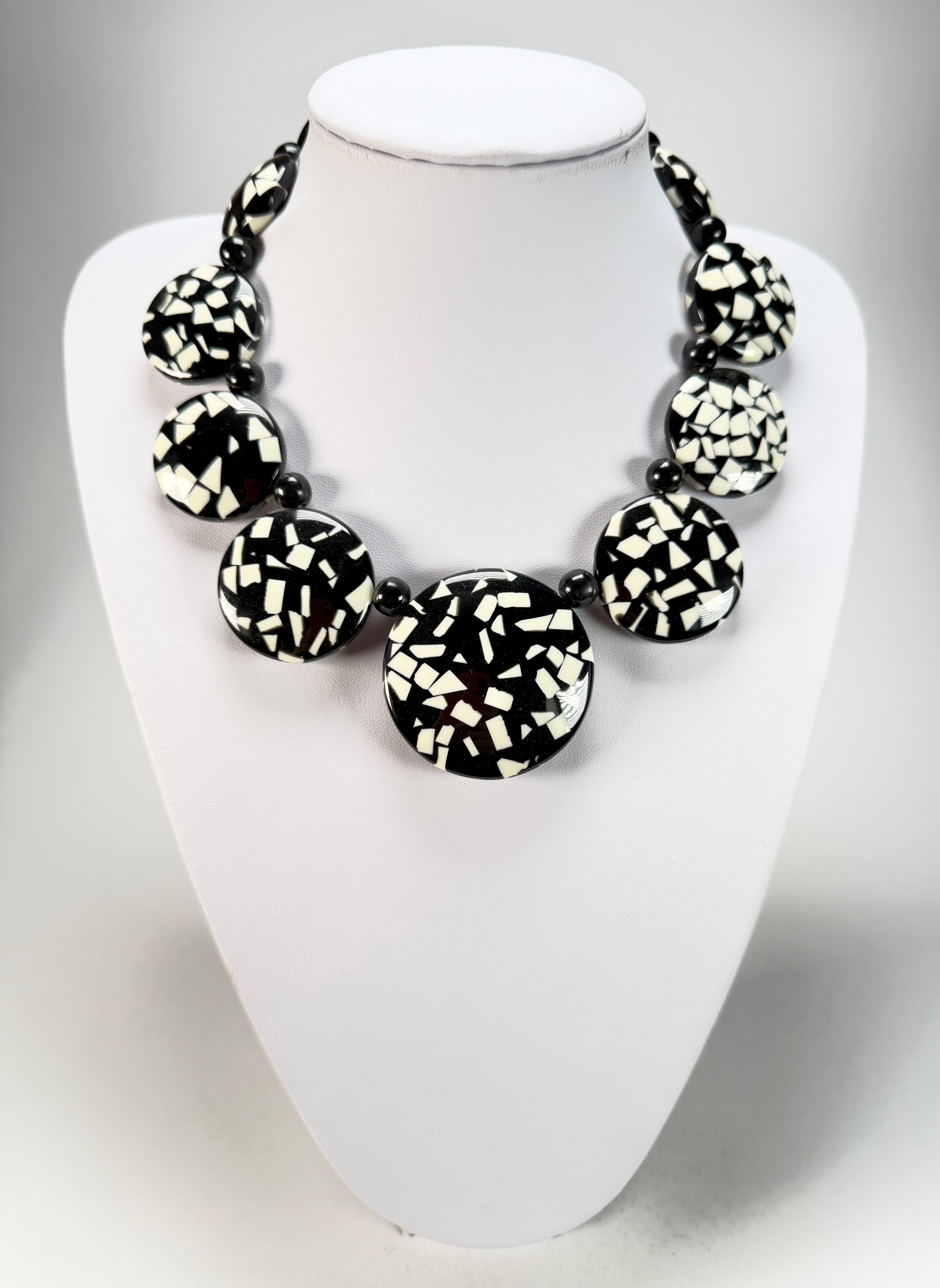 Marion Godart - Confetti "Bouclier" Black & White Resin Necklace