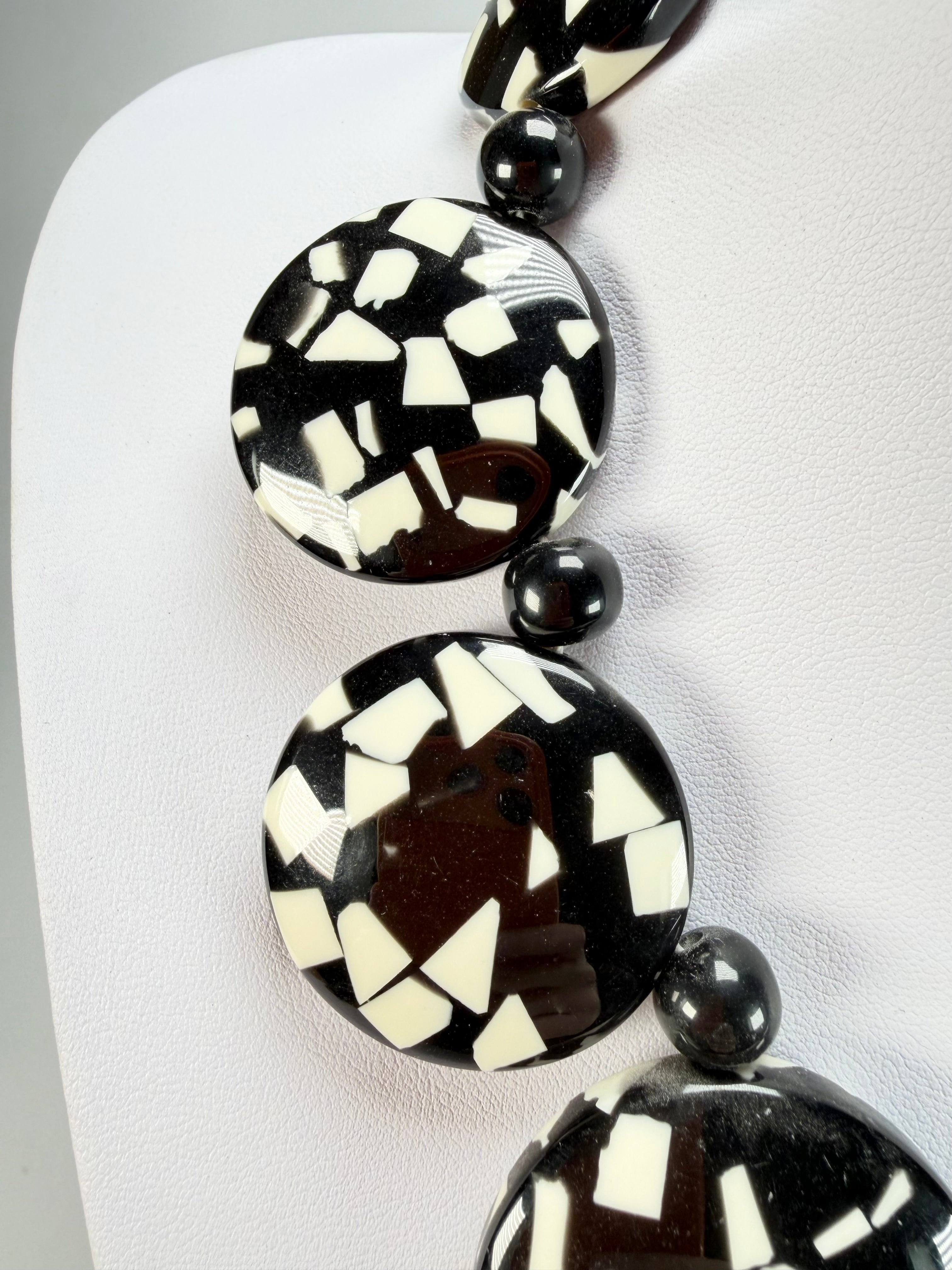 Marion Godart - Confetti "Bouclier" Black & White Resin Necklace