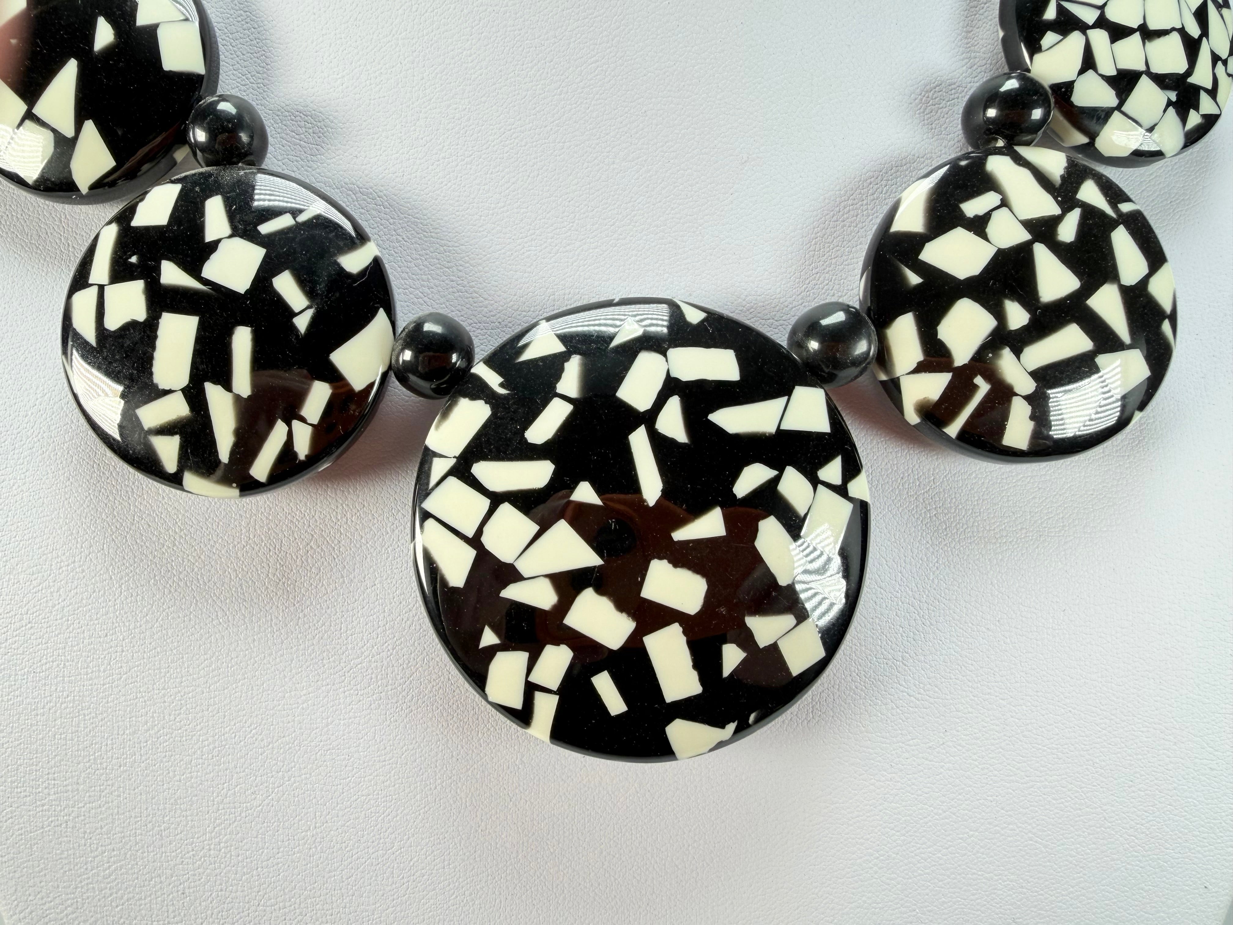 Marion Godart - Confetti "Bouclier" Black & White Resin Necklace