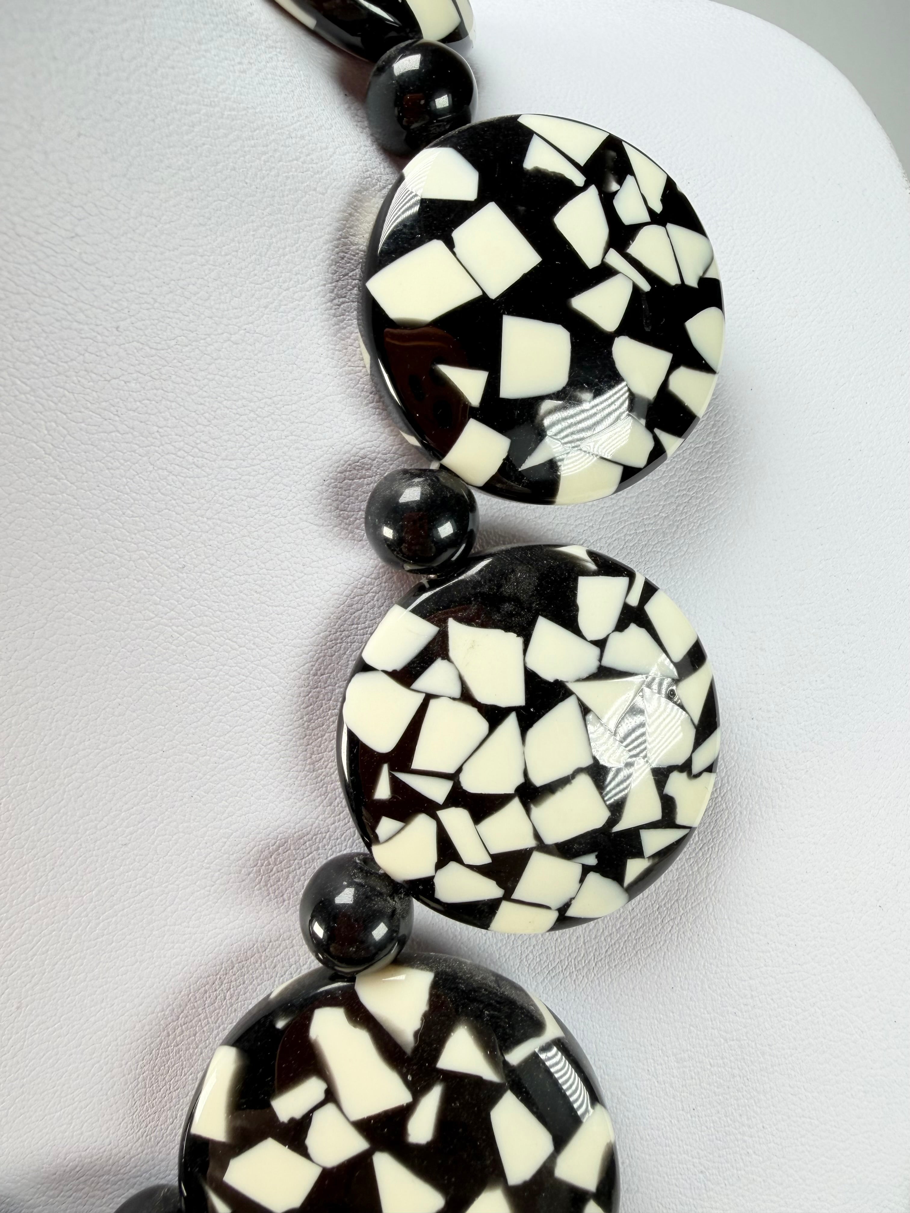 Marion Godart - Confetti "Bouclier" Black & White Resin Necklace