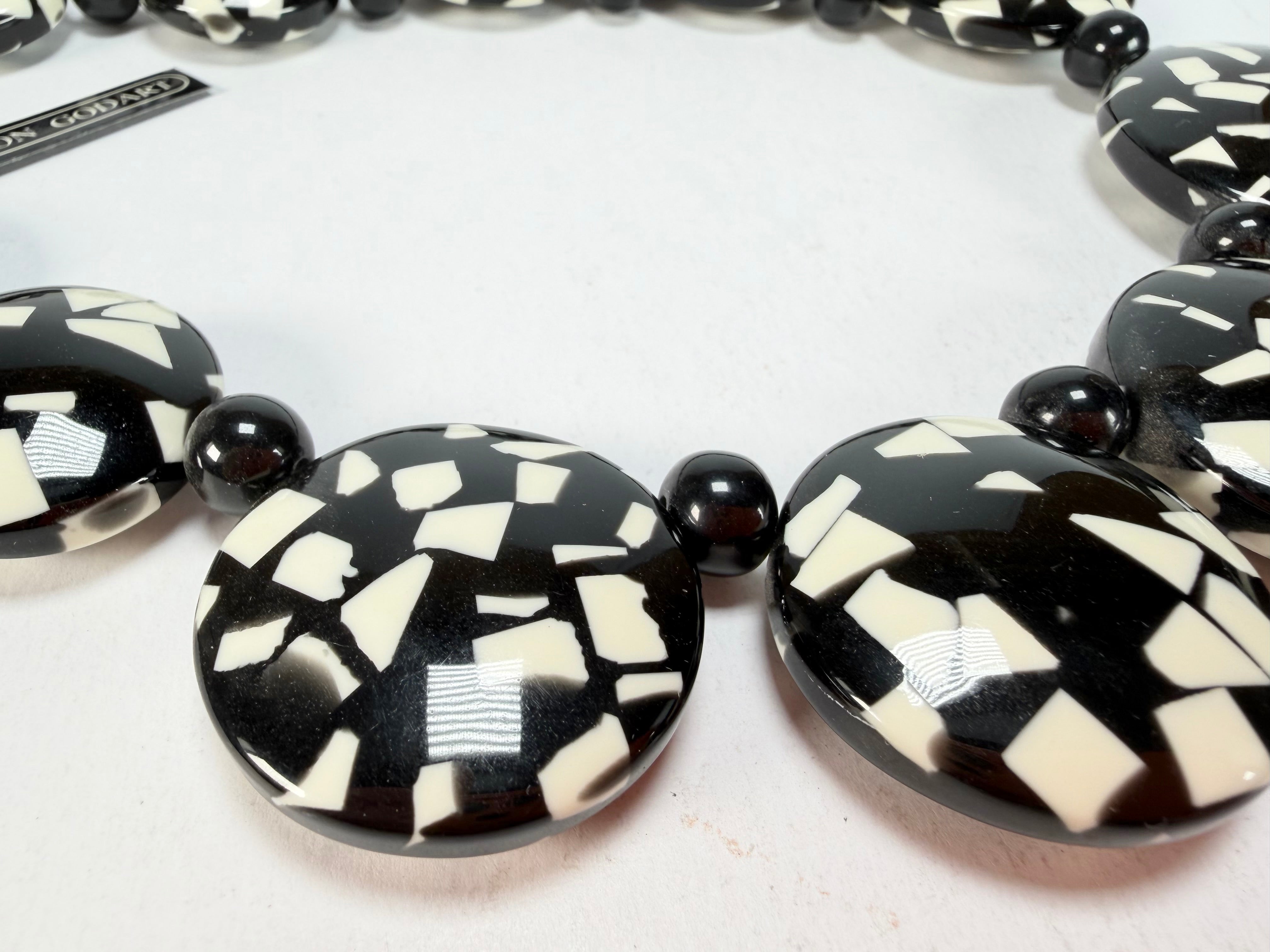 Marion Godart - Confetti "Bouclier" Black & White Resin Necklace
