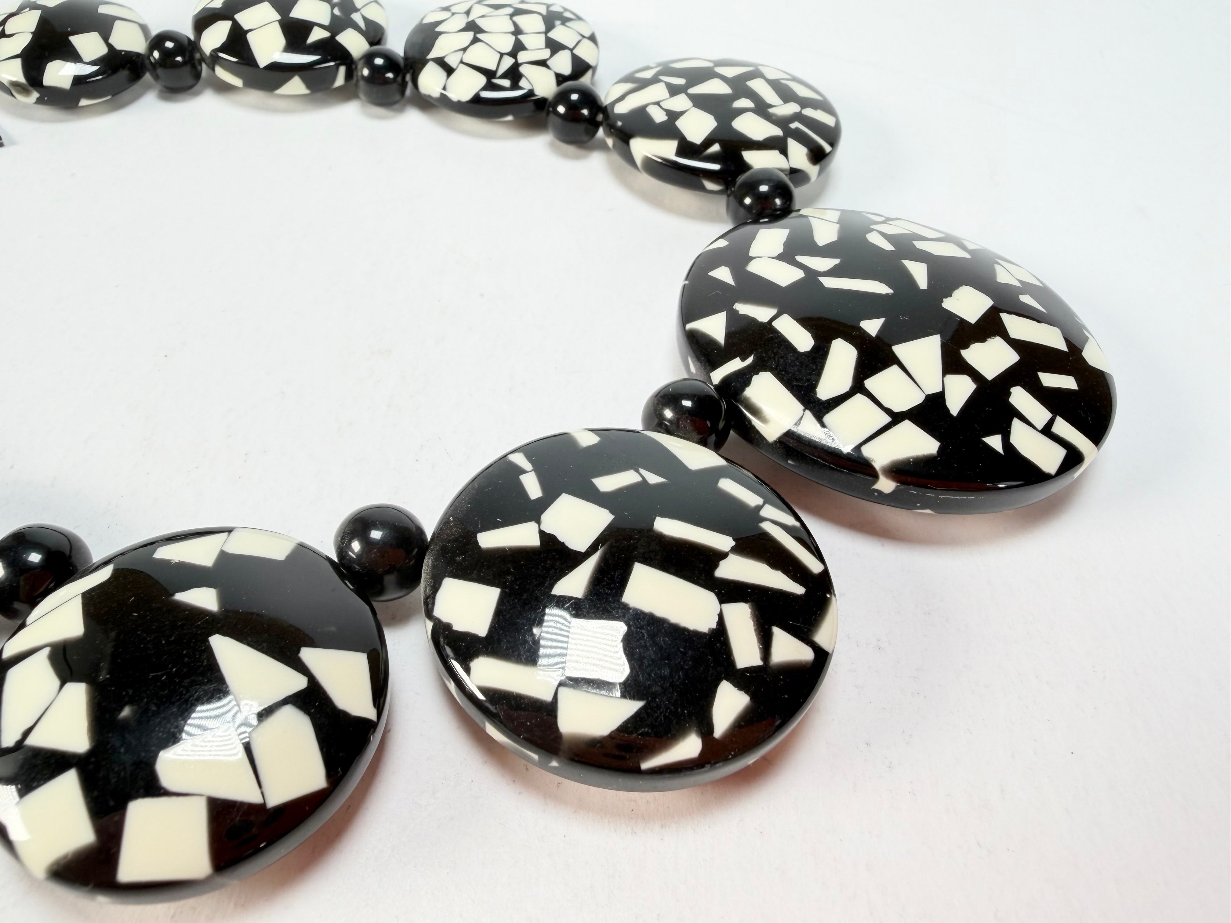Marion Godart - Confetti "Bouclier" Black & White Resin Necklace