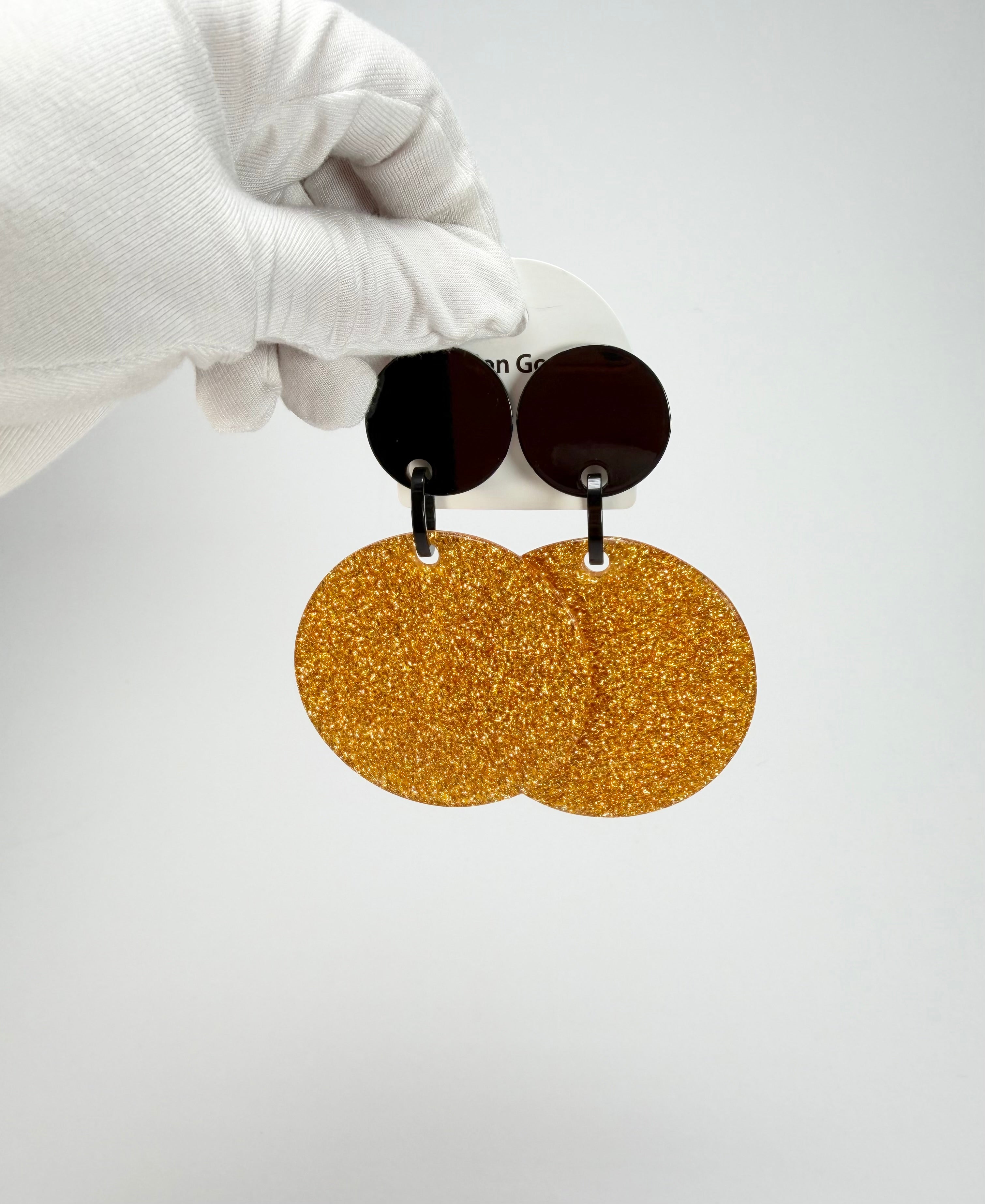 Marion Godart - Sparkle "Disques" Gold Shimmer Resin Clip On Earrings