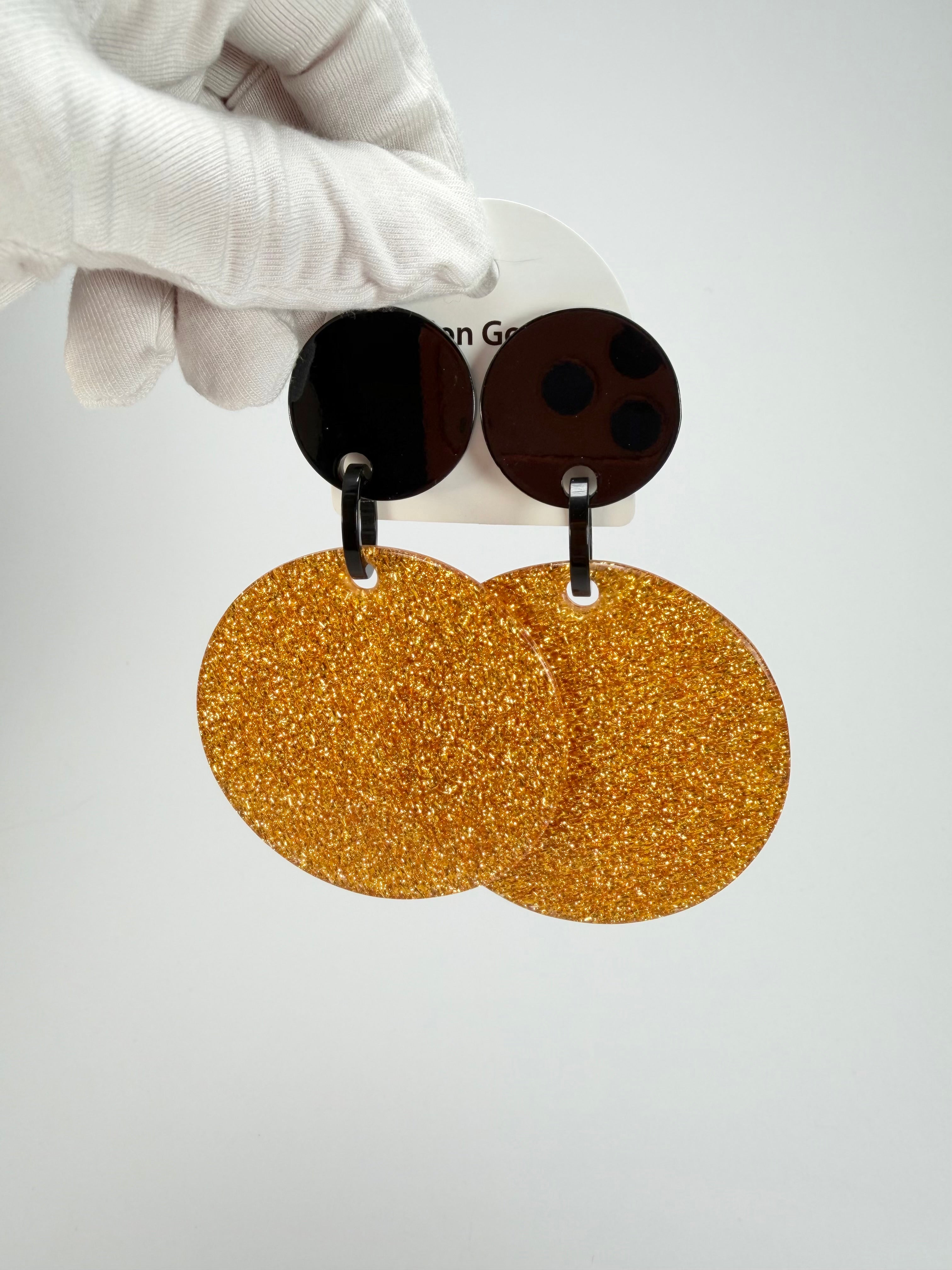 Marion Godart - Sparkle "Disques" Gold Shimmer Resin Clip On Earrings