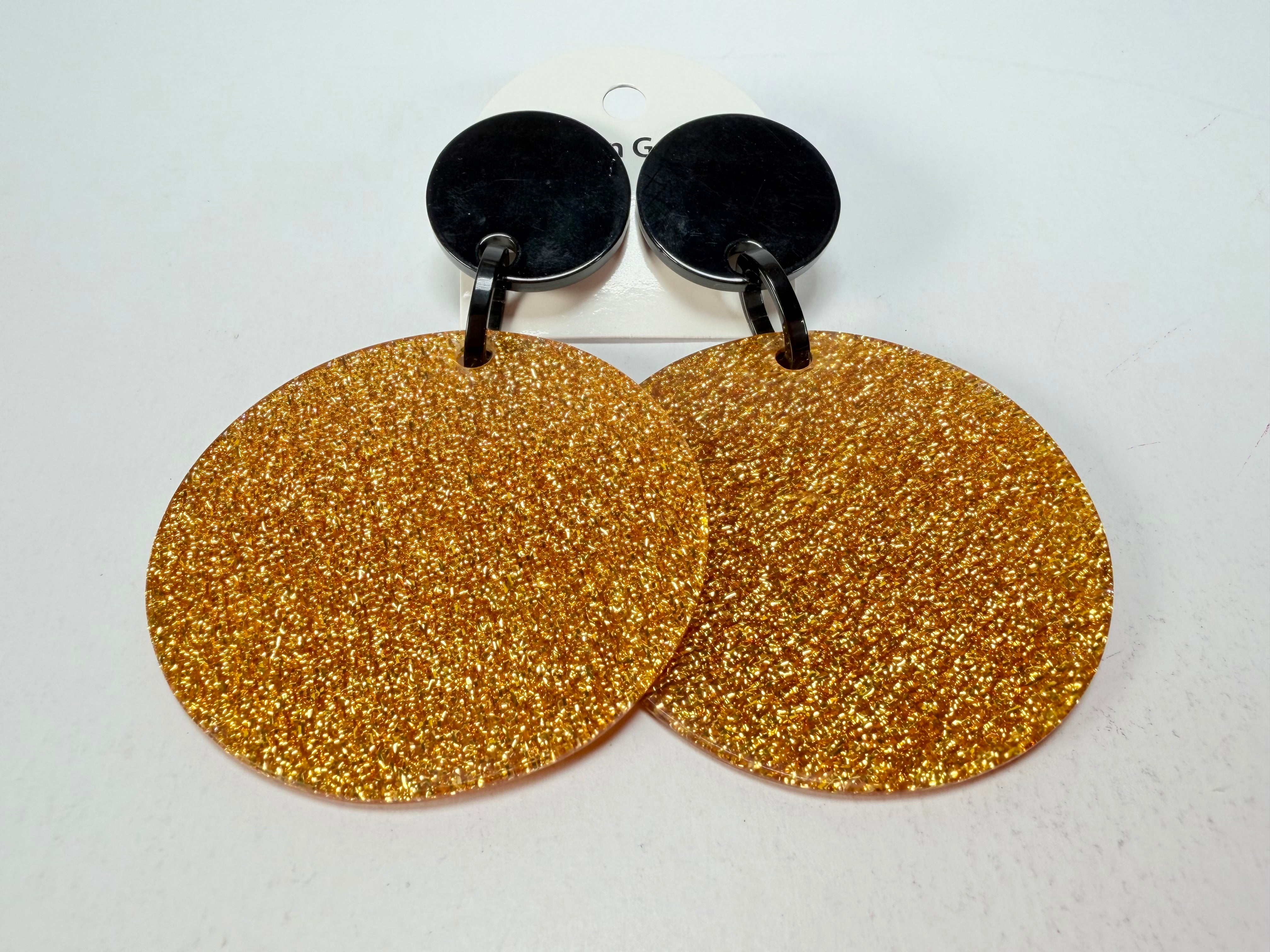 Marion Godart - Sparkle "Disques" Gold Shimmer Resin Clip On Earrings