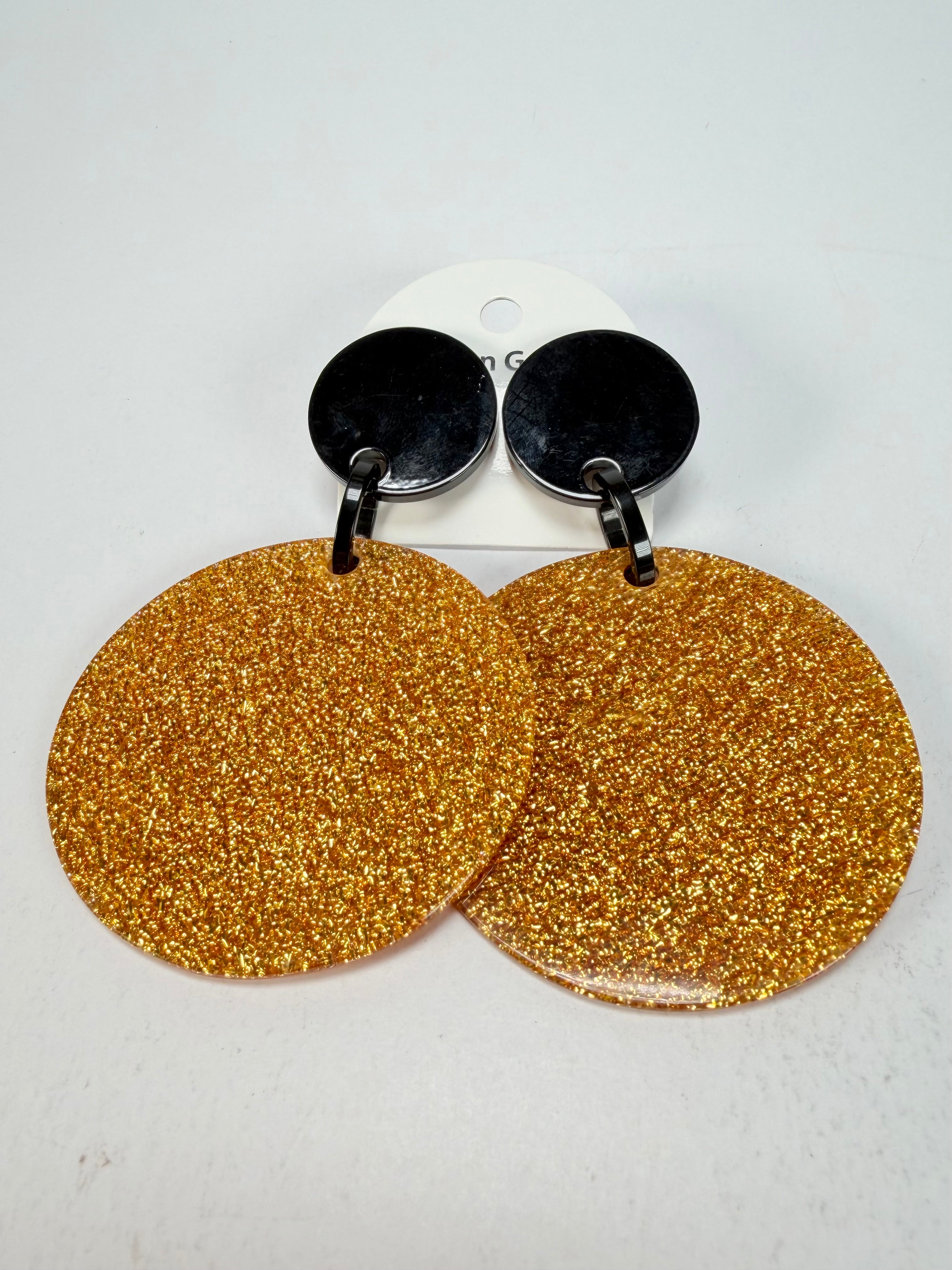Marion Godart - Sparkle "Disques" Gold Shimmer Resin Clip On Earrings