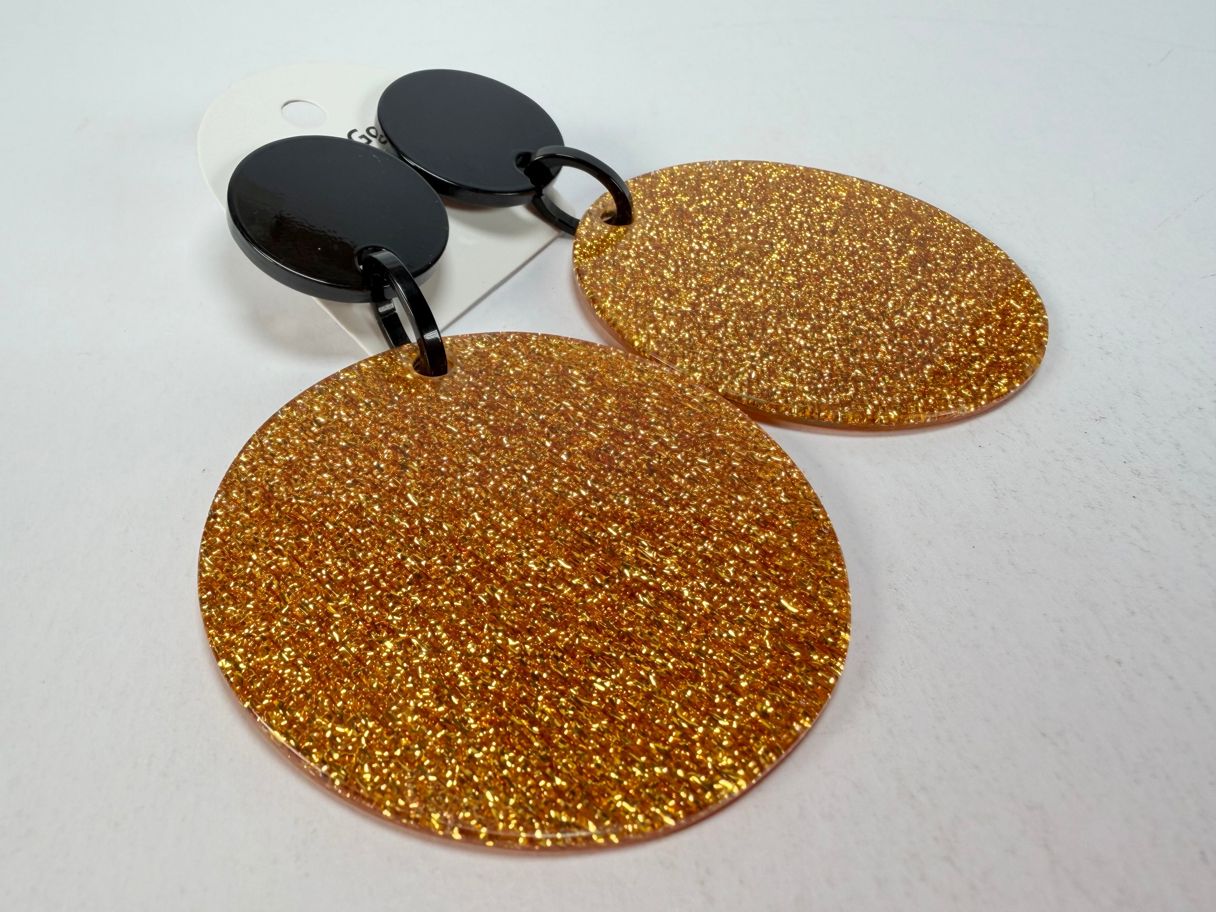 Marion Godart - Sparkle "Disques" Gold Shimmer Resin Clip On Earrings