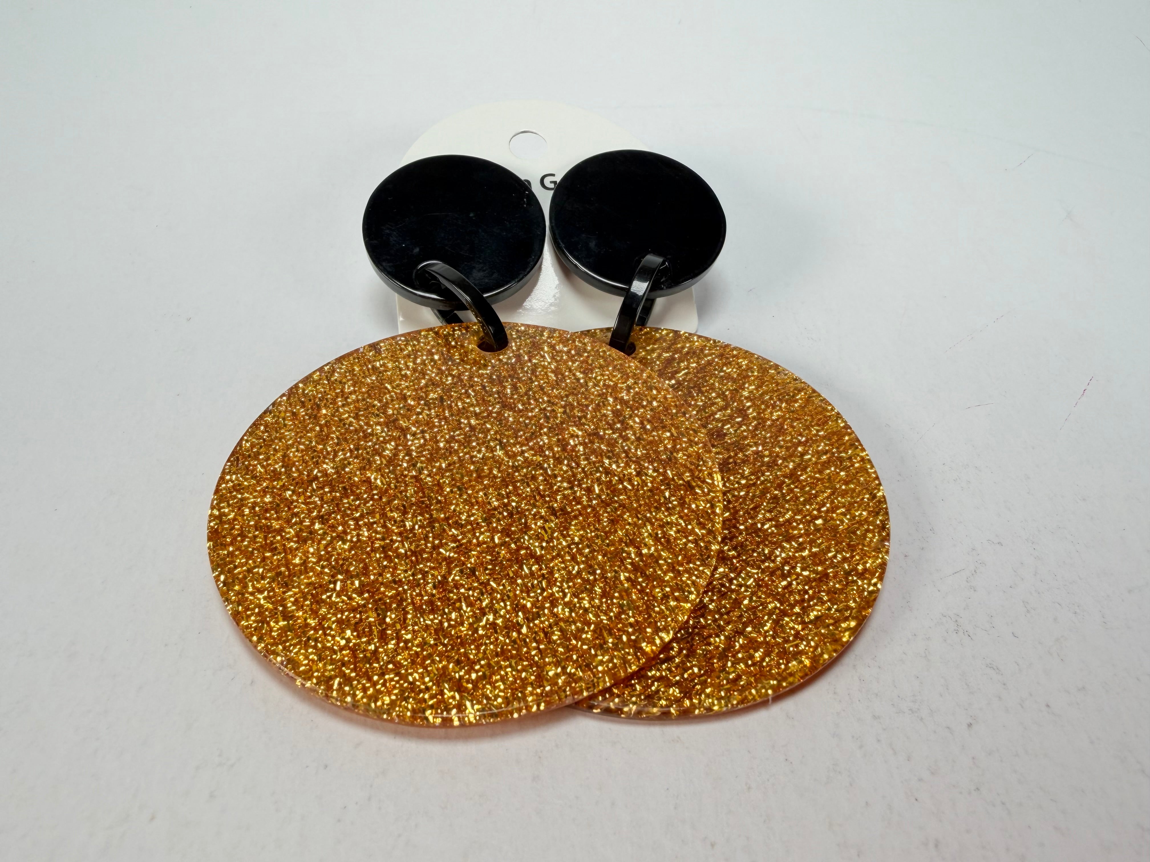 Marion Godart - Sparkle "Disques" Gold Shimmer Resin Clip On Earrings
