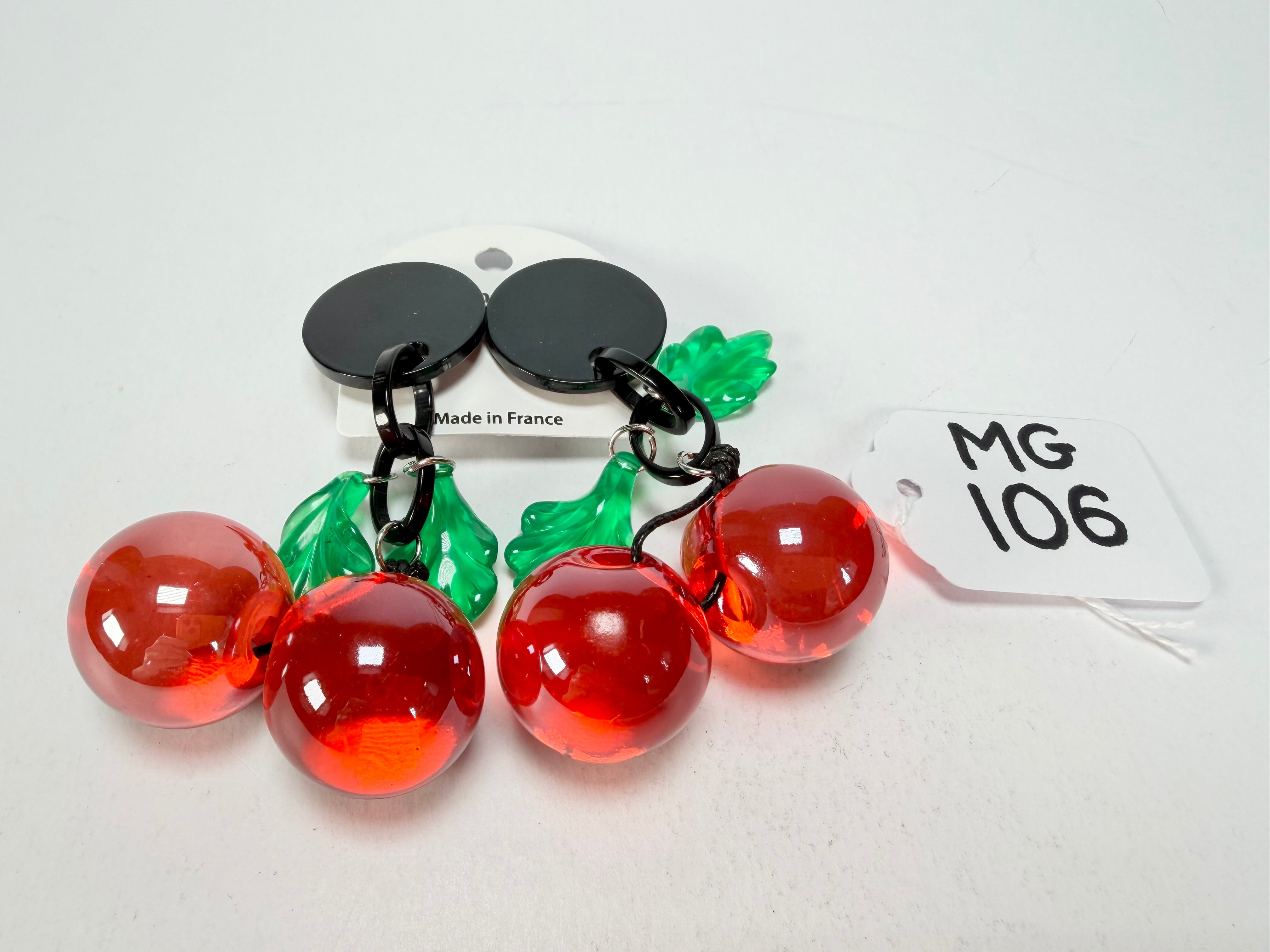 Marion Godart - Grapes "Cerises" Red Transparent Resin Clip On Earrings