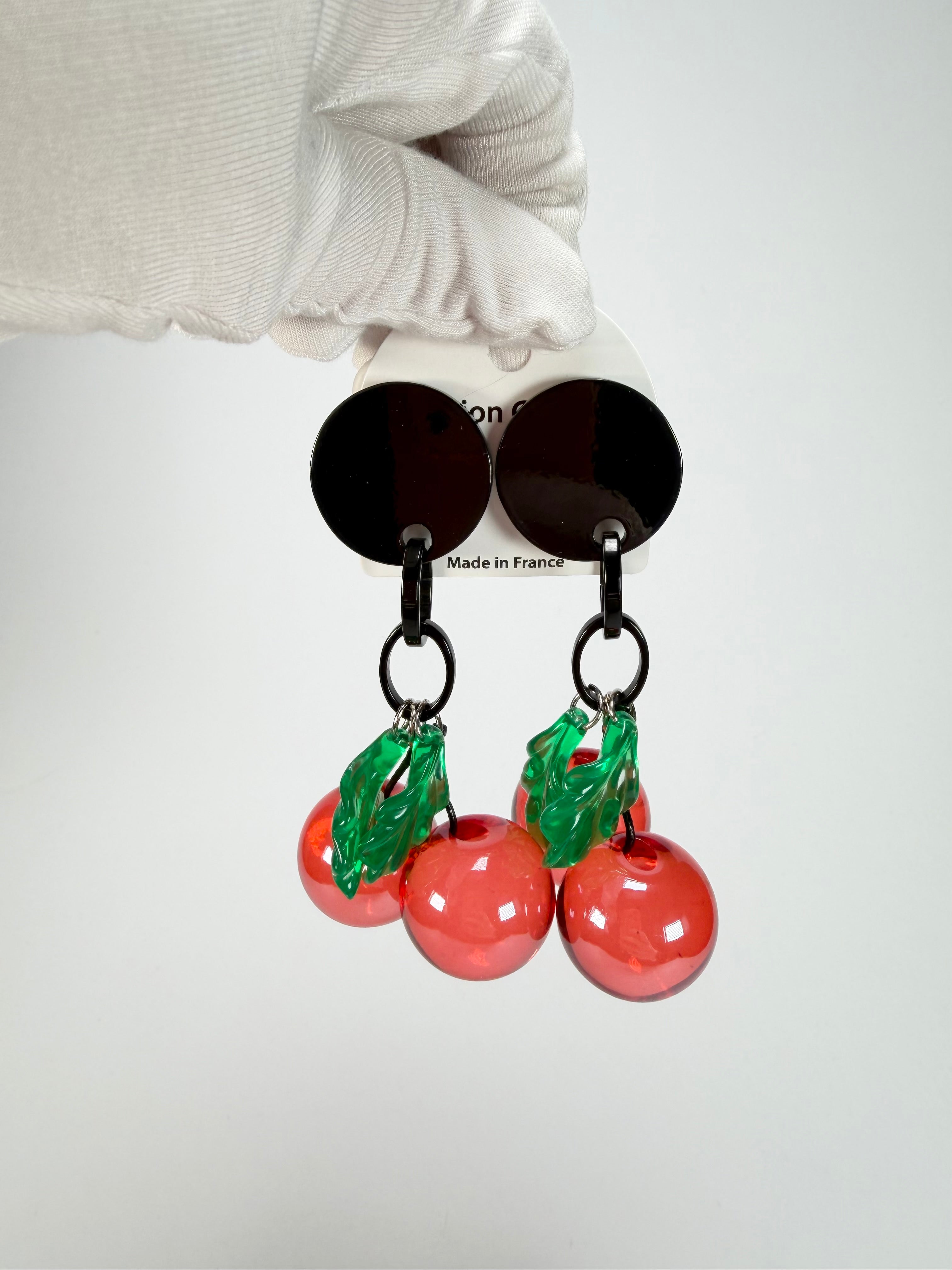 Marion Godart - Grapes "Cerises" Red Transparent Resin Clip On Earrings