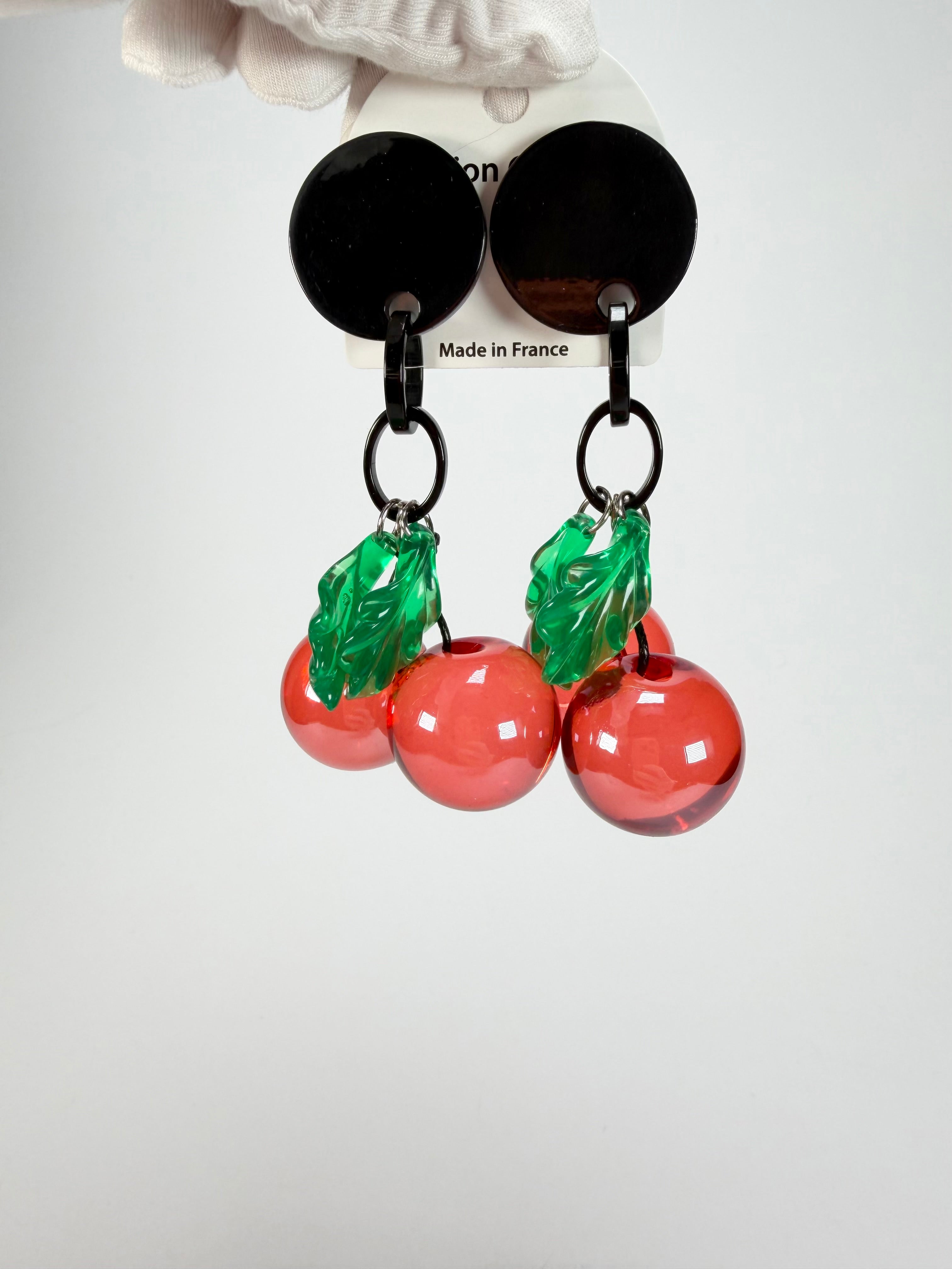 Marion Godart - Grapes "Cerises" Red Transparent Resin Clip On Earrings