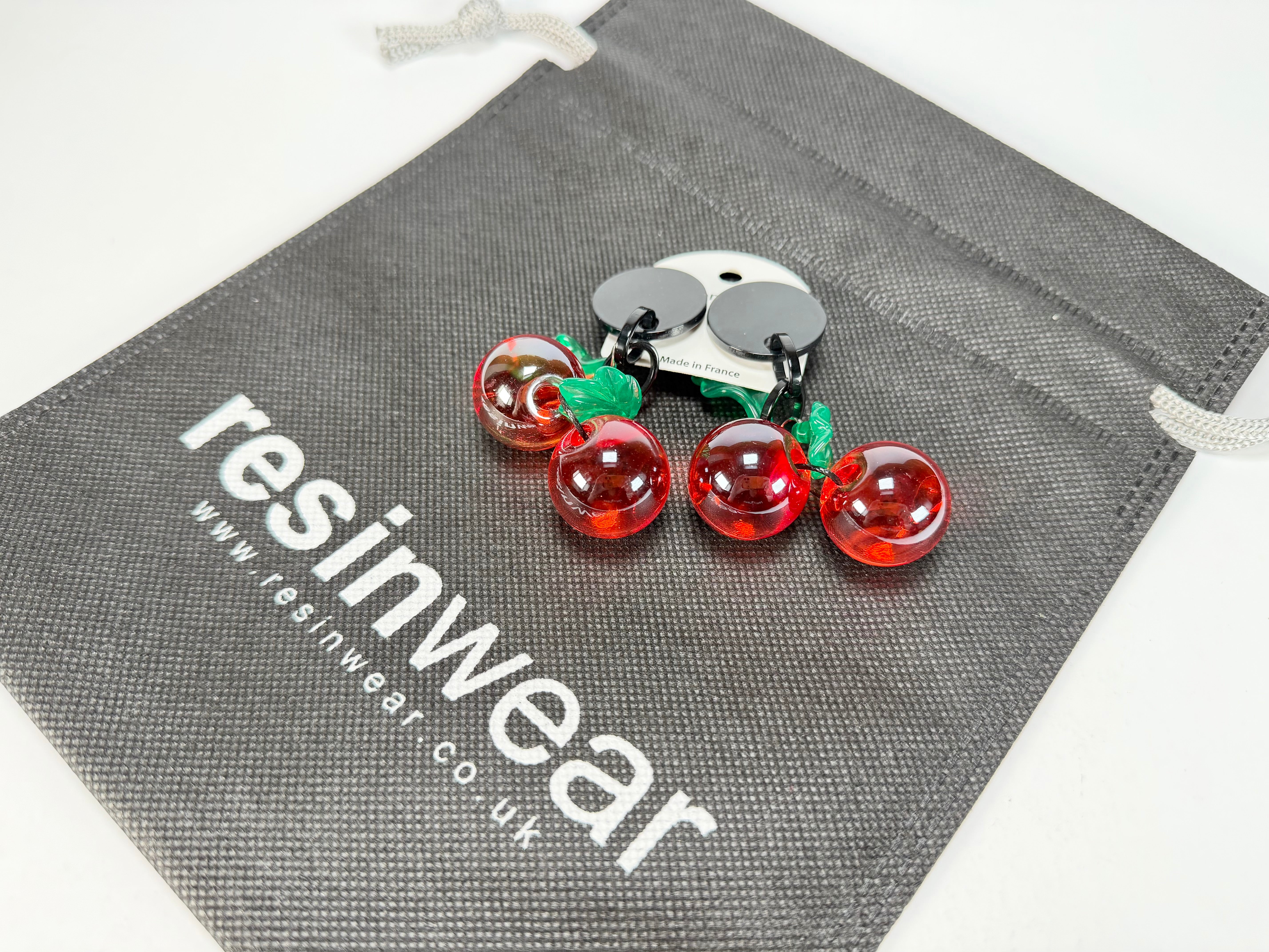 Marion Godart - Grapes "Cerises" Red Transparent Resin Clip On Earrings