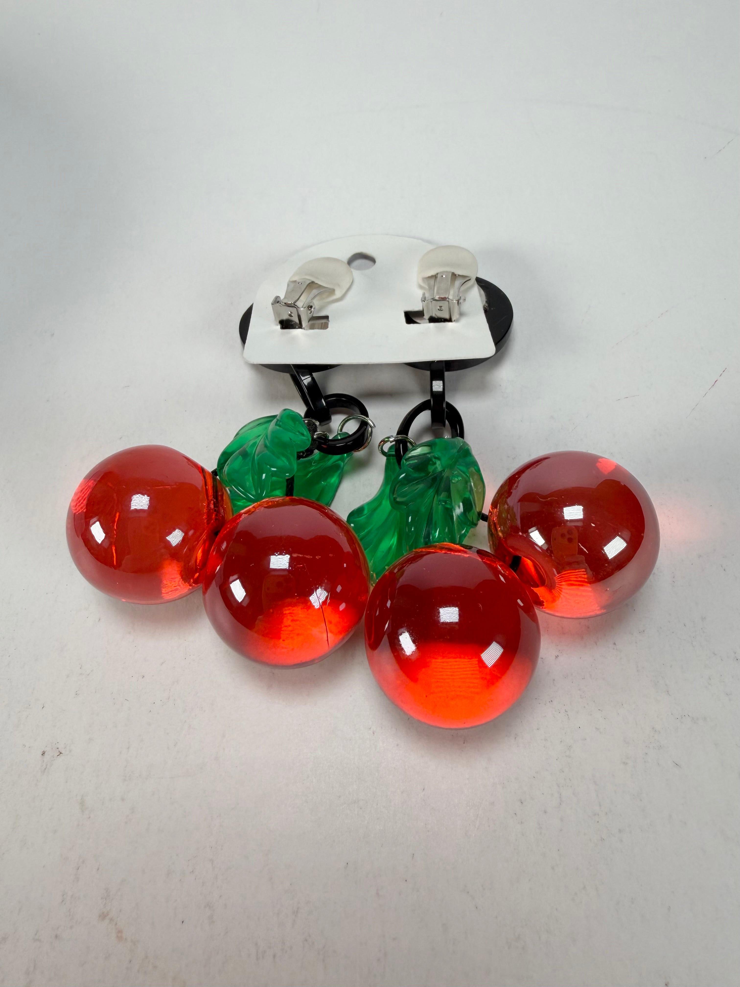 Marion Godart - Grapes "Cerises" Red Transparent Resin Clip On Earrings