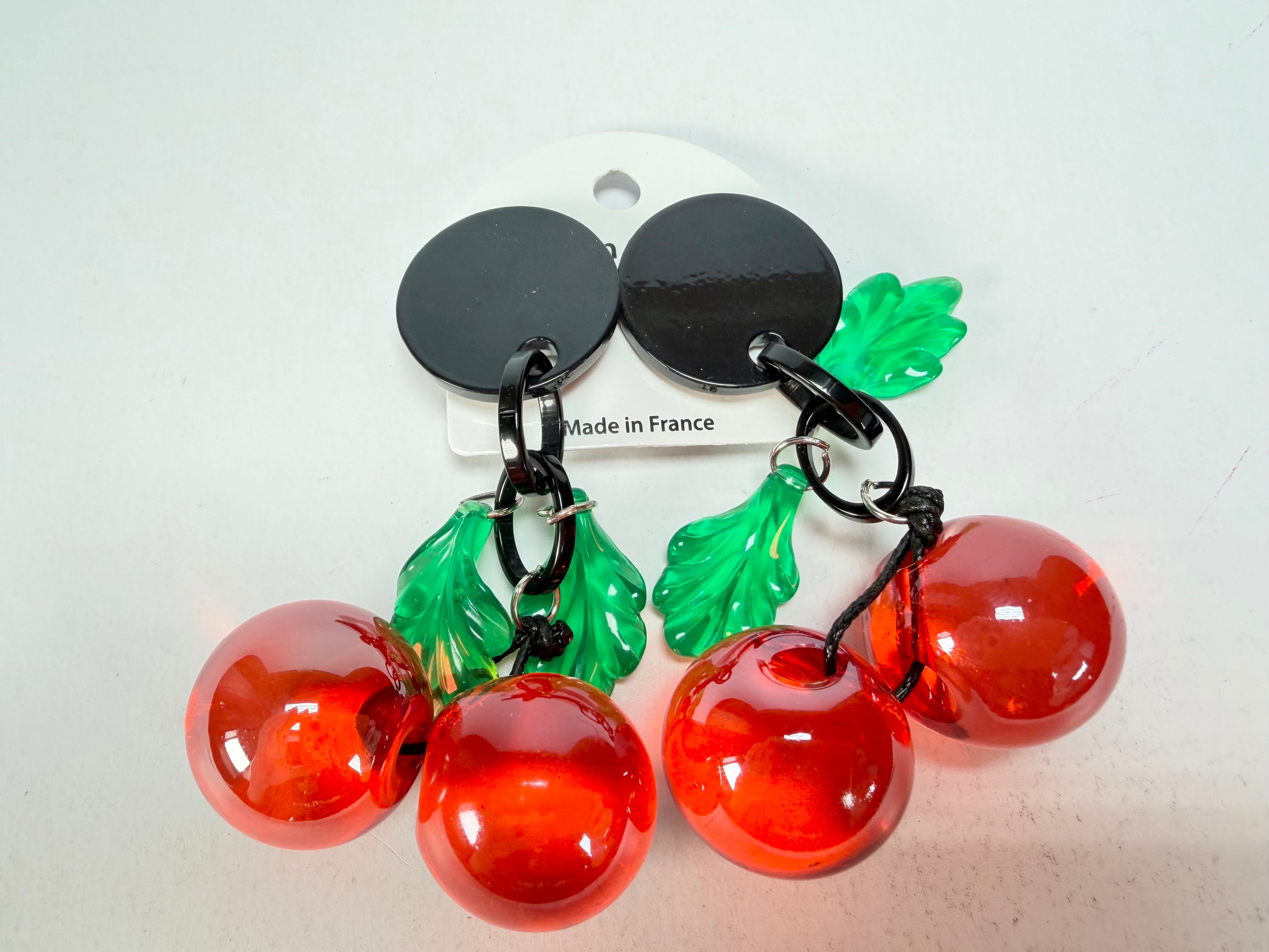 Marion Godart - Grapes "Cerises" Red Transparent Resin Clip On Earrings