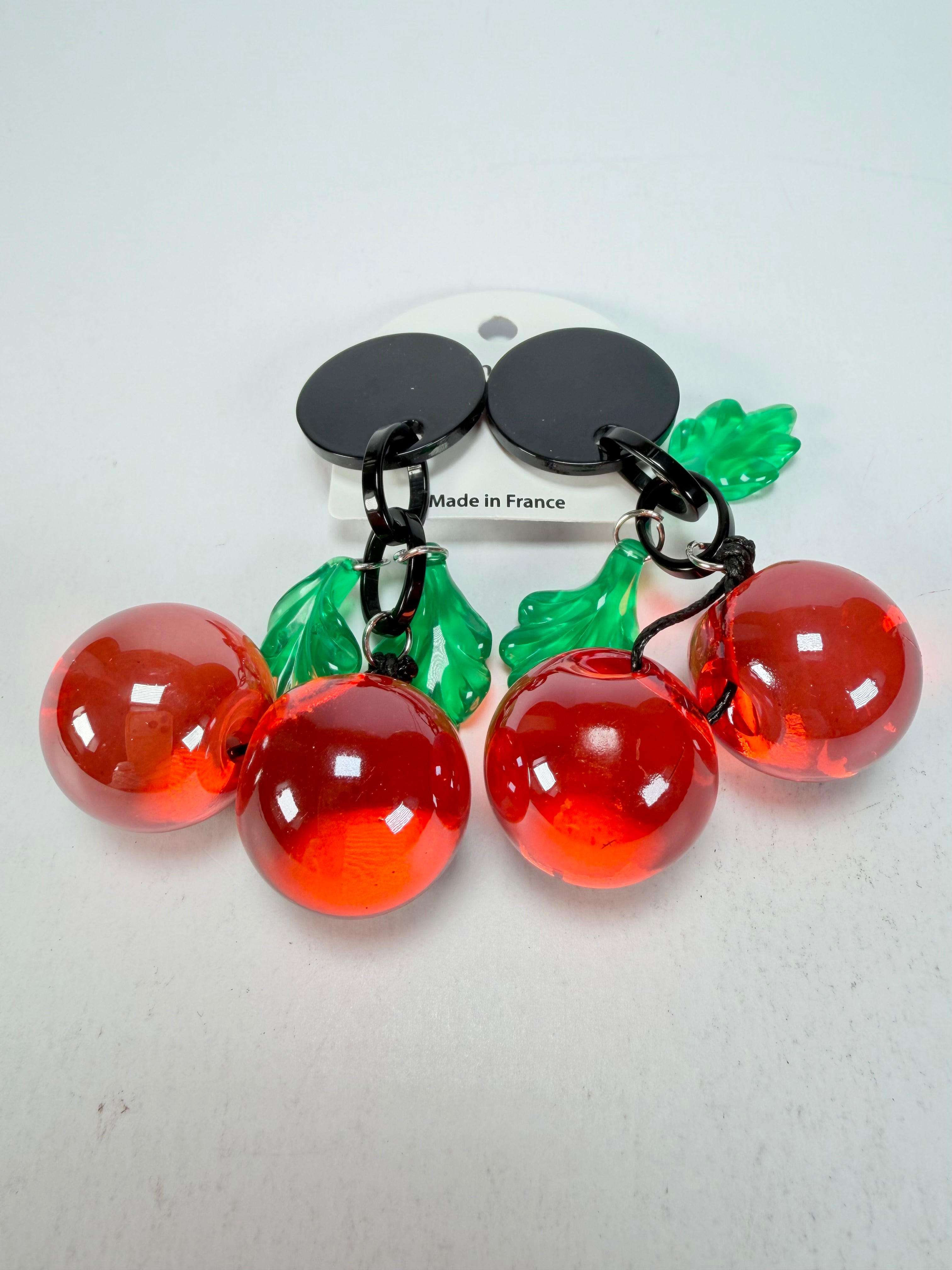 Marion Godart - Grapes "Cerises" Red Transparent Resin Clip On Earrings