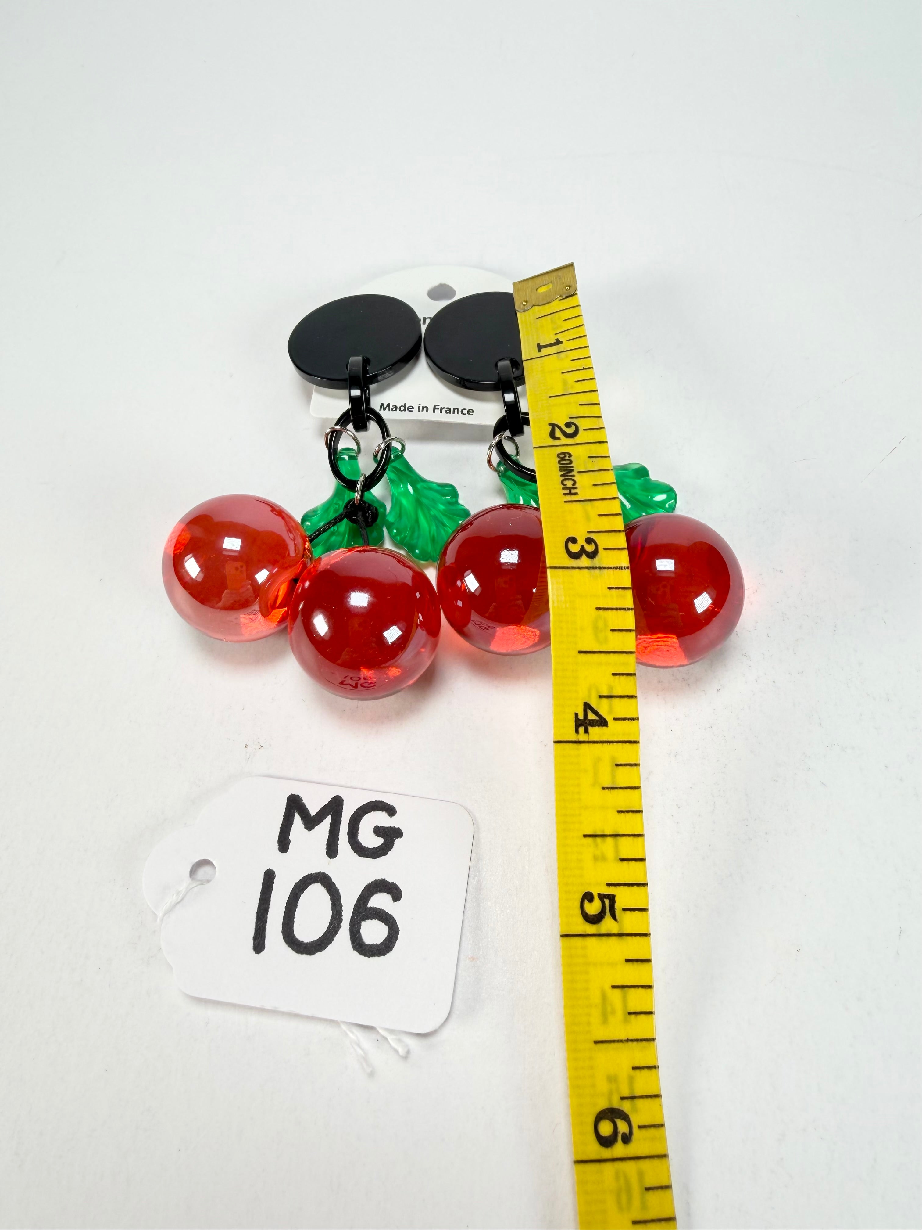 Marion Godart - Grapes "Cerises" Red Transparent Resin Clip On Earrings