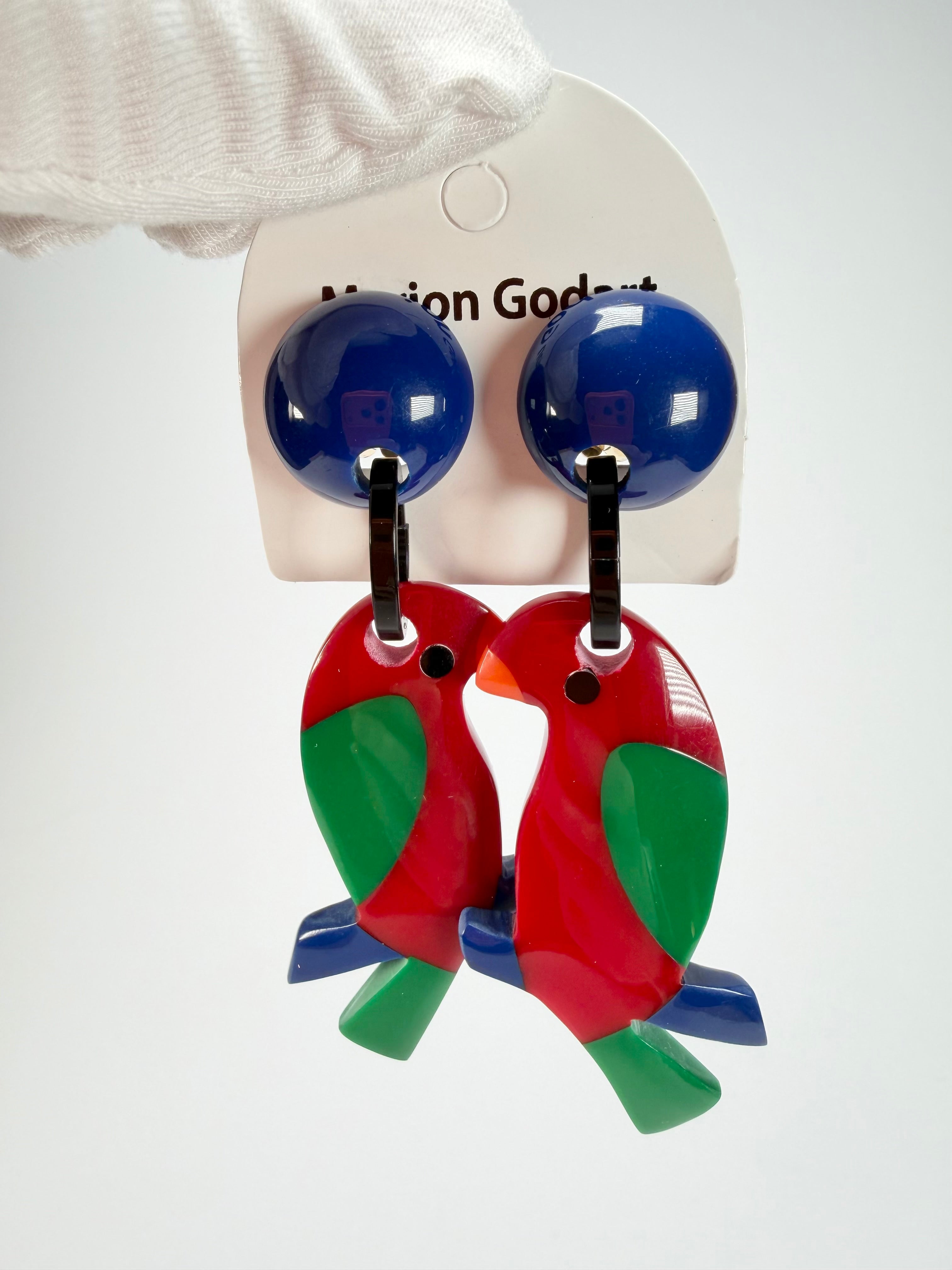 Marion Godart - Natural "Toucan" Resin Clip On Earrings