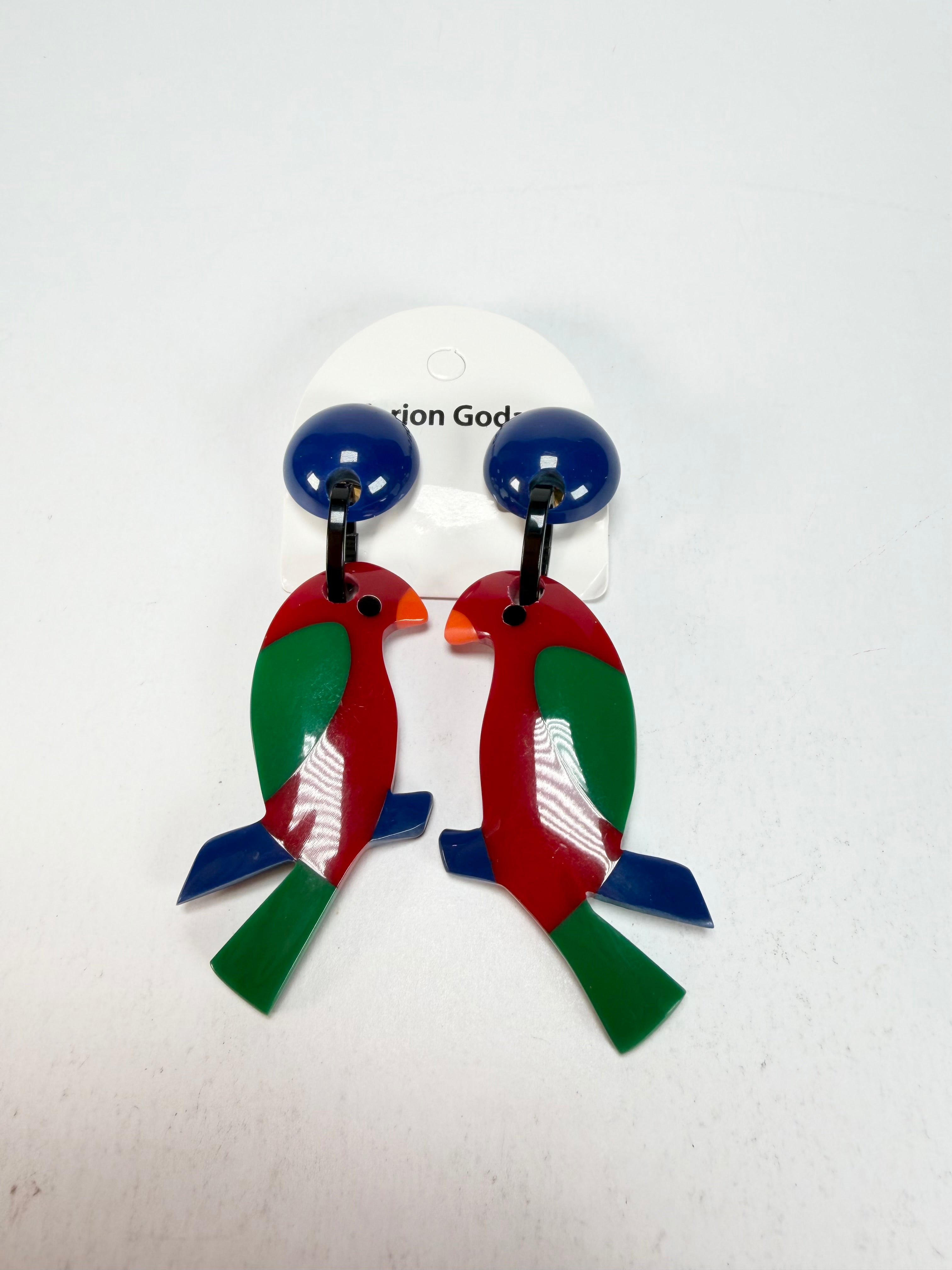 Marion Godart - Natural "Toucan" Resin Clip On Earrings