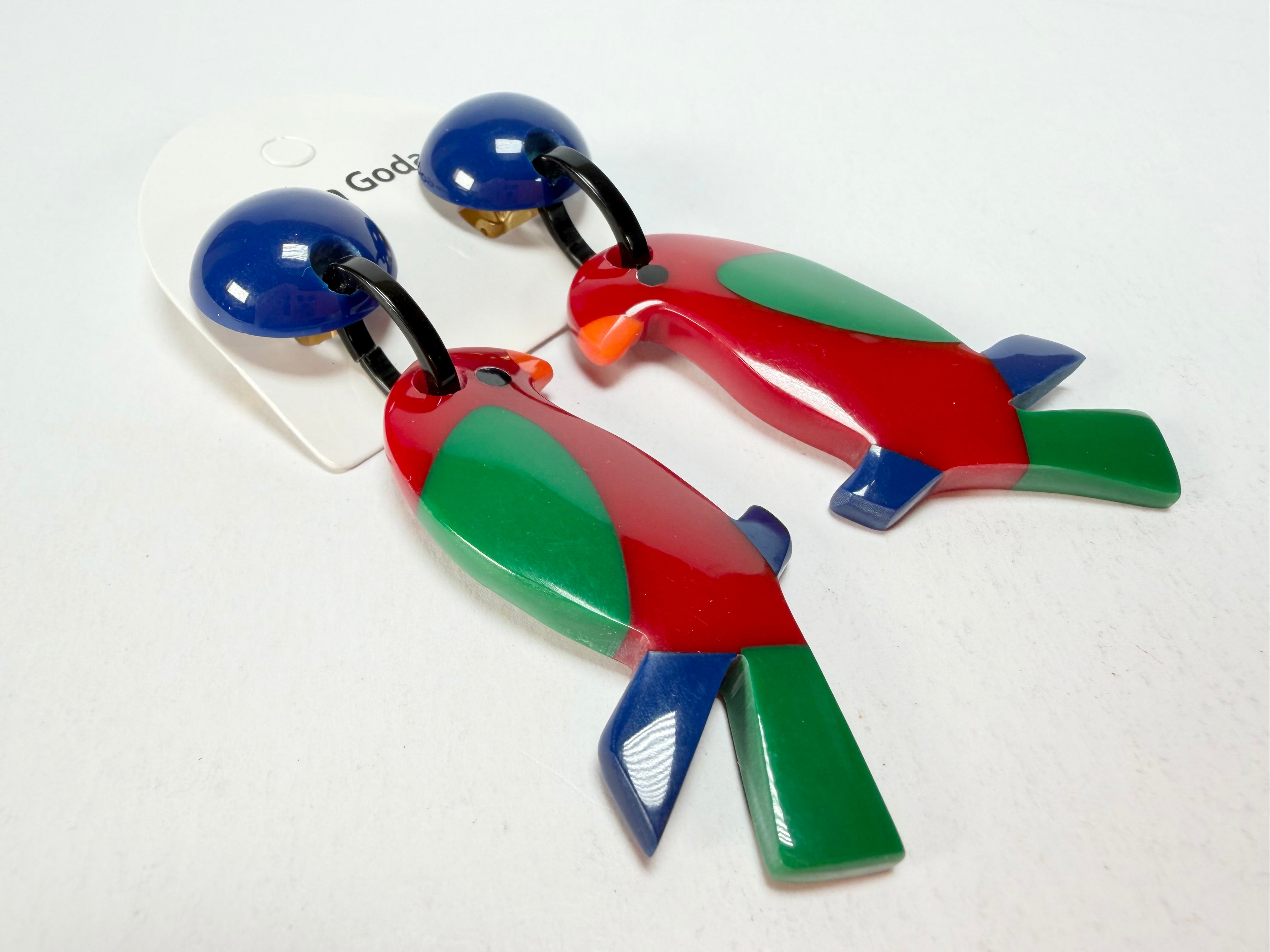 Marion Godart - Natural "Toucan" Resin Clip On Earrings